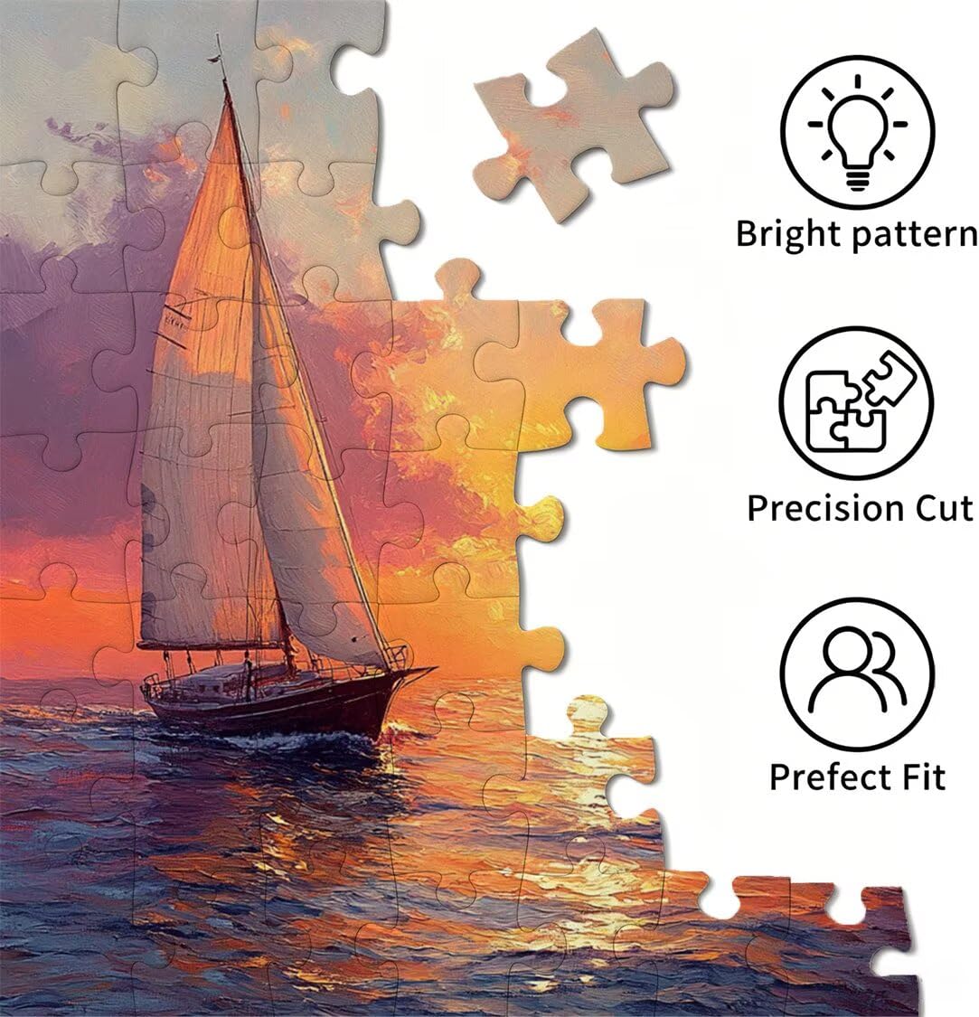 Puzzle 1314 Pieces Coucher de Soleil Puzzle Bois Bateaux à Voile n-434