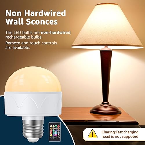 Miniatura 5 de Bombillas recargables con control remoto, bombilla a batería de 2200 mAh E26 carga desmontable, sin cableadotemporizadoratenuadorrotación magnética