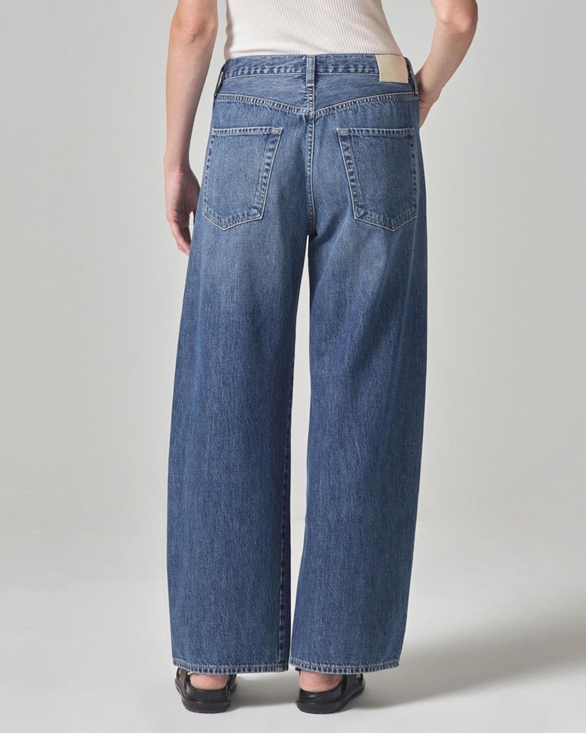 Women Wide Leg Jeans High Rise Drawstring Denim Pants Loose Boyfriend Baggy Trouser Jeans Dark Blue - Image 3