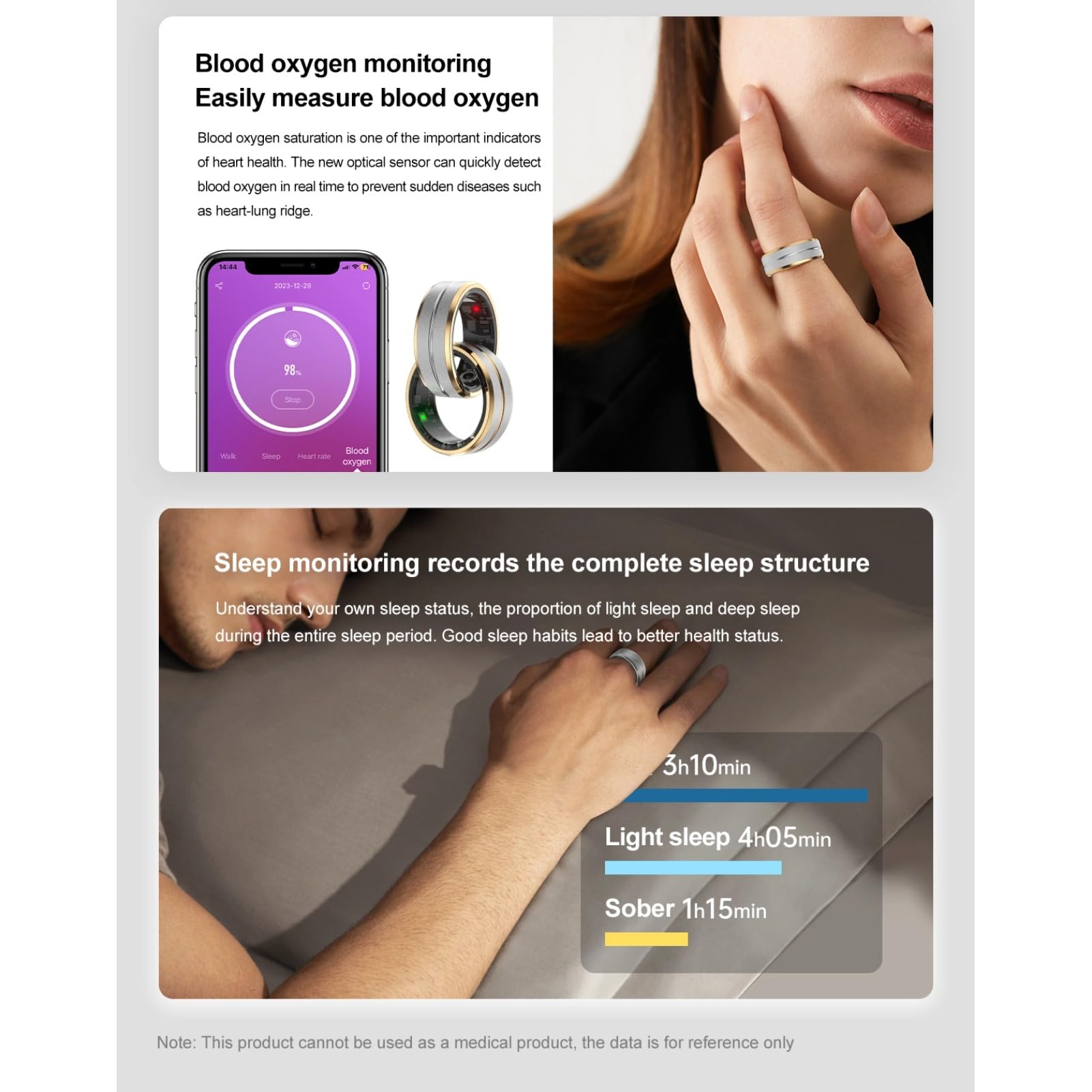 Cuifati Anillo de Salud Inteligente para Mujeres y Hombres, IP68 Resistente Al Agua, Anillo de Seguimiento de Actividad Física con Monitoreo del Sueño, Conteo de Pasos, Control de Cámara,