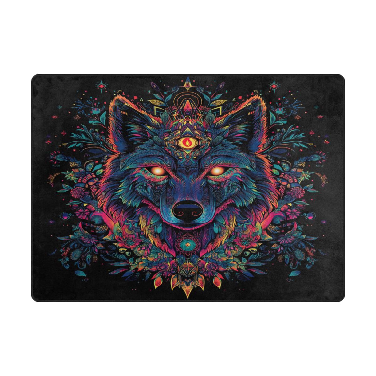 Tapis de sol loup néon pour un salon contemporain et chaleureux
