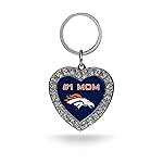 NFL Rico Industries Denver Broncos Bling 1 MOM Heart Key Chain Rhinestone Heart Keychain