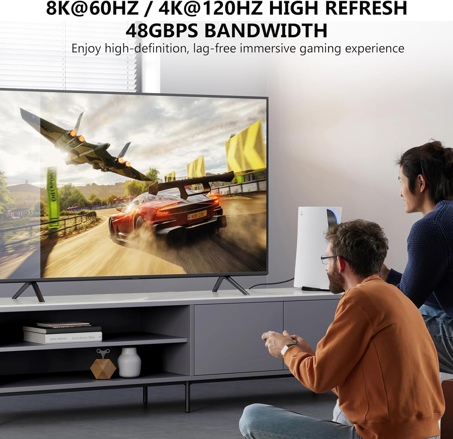 8K HDMI Splitter 1 in 2 Out 4k@120Hz 1x2 hdmi 2.1 Splitter for Dual Monitors (Not Extend) Support 8k@60Hz,4:4:4,48 Gbps,EDID,Auto Down Scaler, HDCP 2.3, VRR, HDR10+ for PS5，Laptop,HDTV,Projector