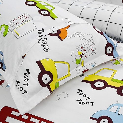 Miniatura 17 de Brandream Sábanas de tamaño individual 100% algodón, juego de sábanas a cuadros blancos y azules con bolsillos profundos de 18 pulgadas Blanco Azul