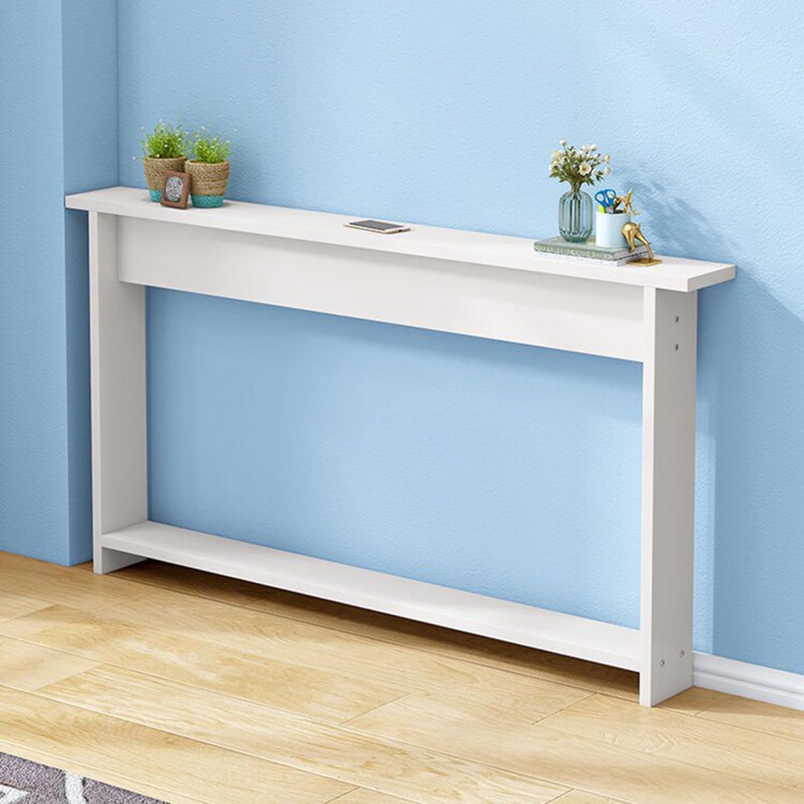 UrbanUp Mueble Detras Sofa Mesa Consola de Madera Detrás del Sofá, Tamaño y Color Personalizados Mesa Estrecha con Barra de Soporte, Ahorro de Espacio Detrás(Style C,80x10x65CM (31.5x4x25.6))
