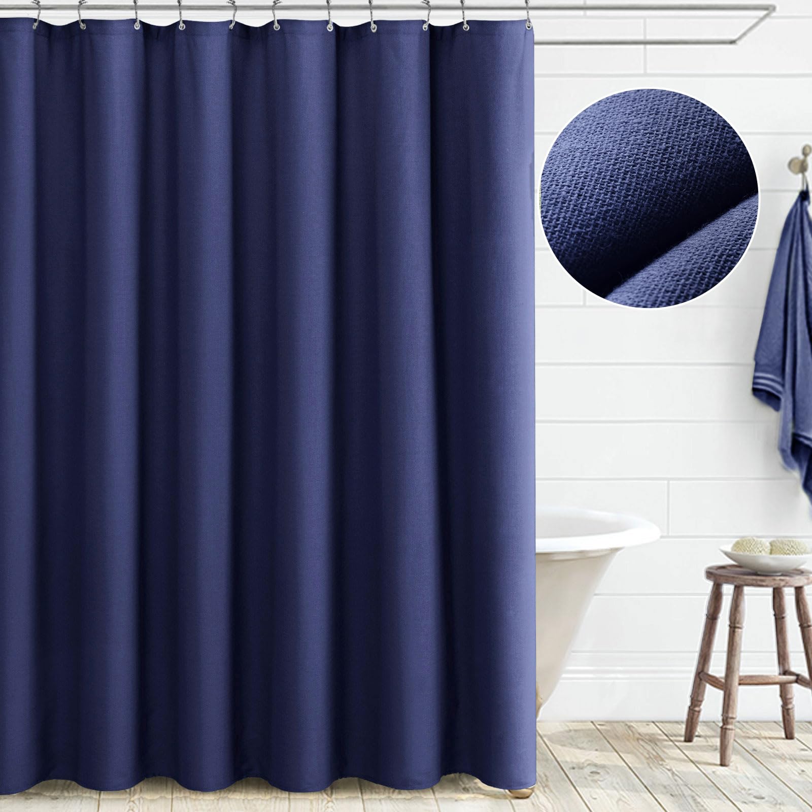 Awellife Navy Blue Shower Curtain Linen Textured Boho Farmhouse Shower Curtains for Bathroom Fabric Liner, Long 72" W x 78" L