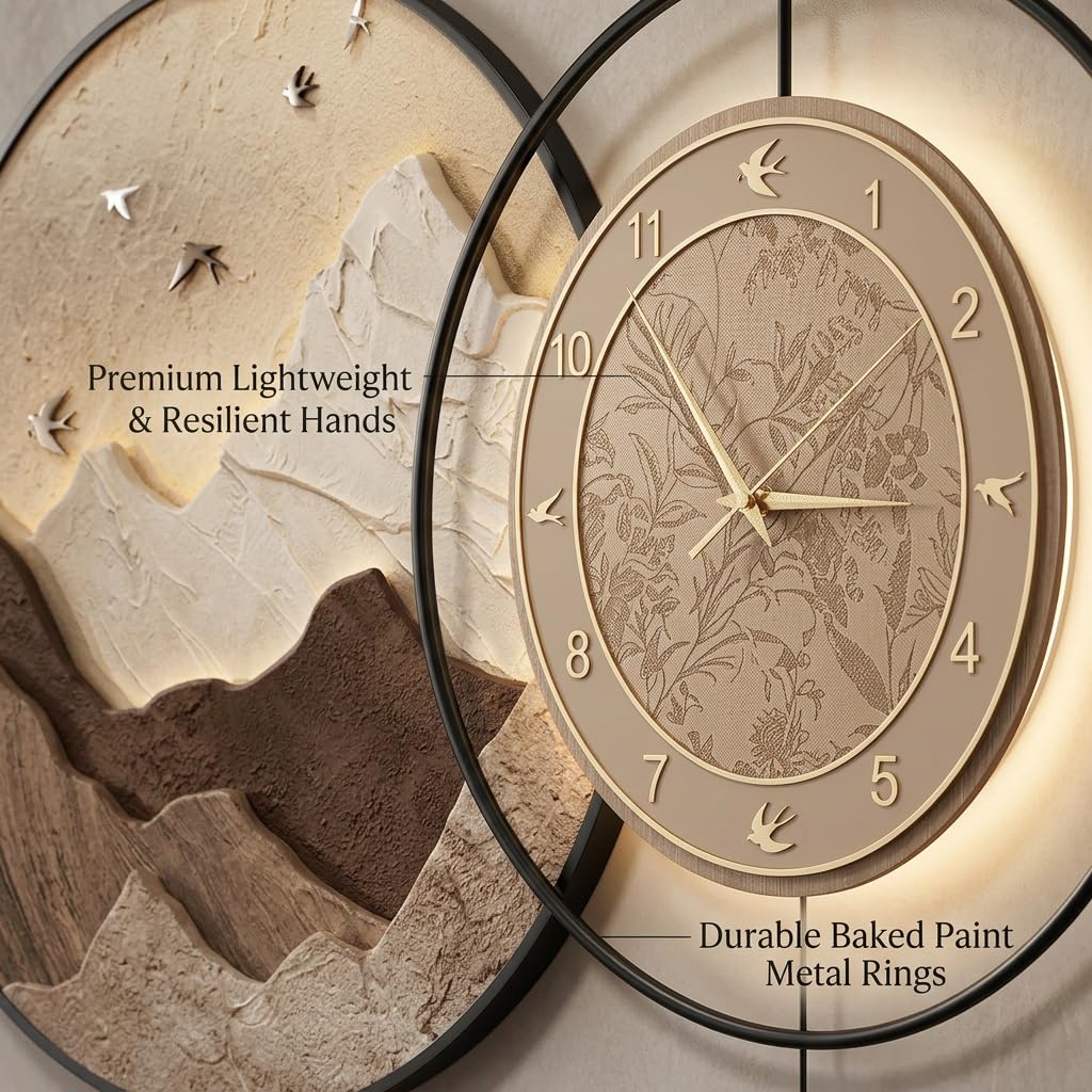 Orologio da Parete LED 3D Grande Design Ginkgo, Orologio Decorativo Moderno con Luce, Quadro Artistico da Parete per Soggiorno Camera Ufficio