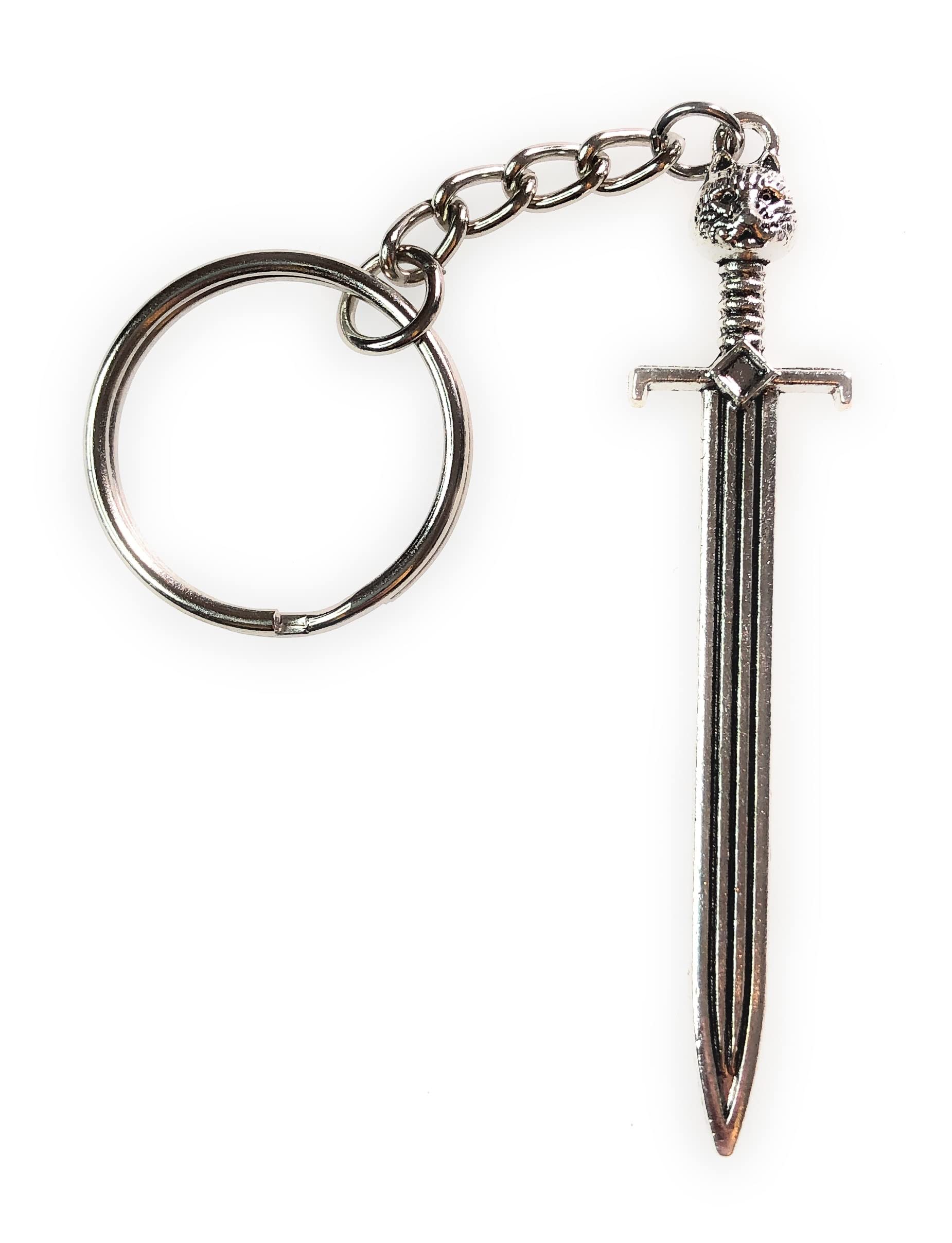 Sword Charm Keyring Key Ring with Silver Tone Keychain