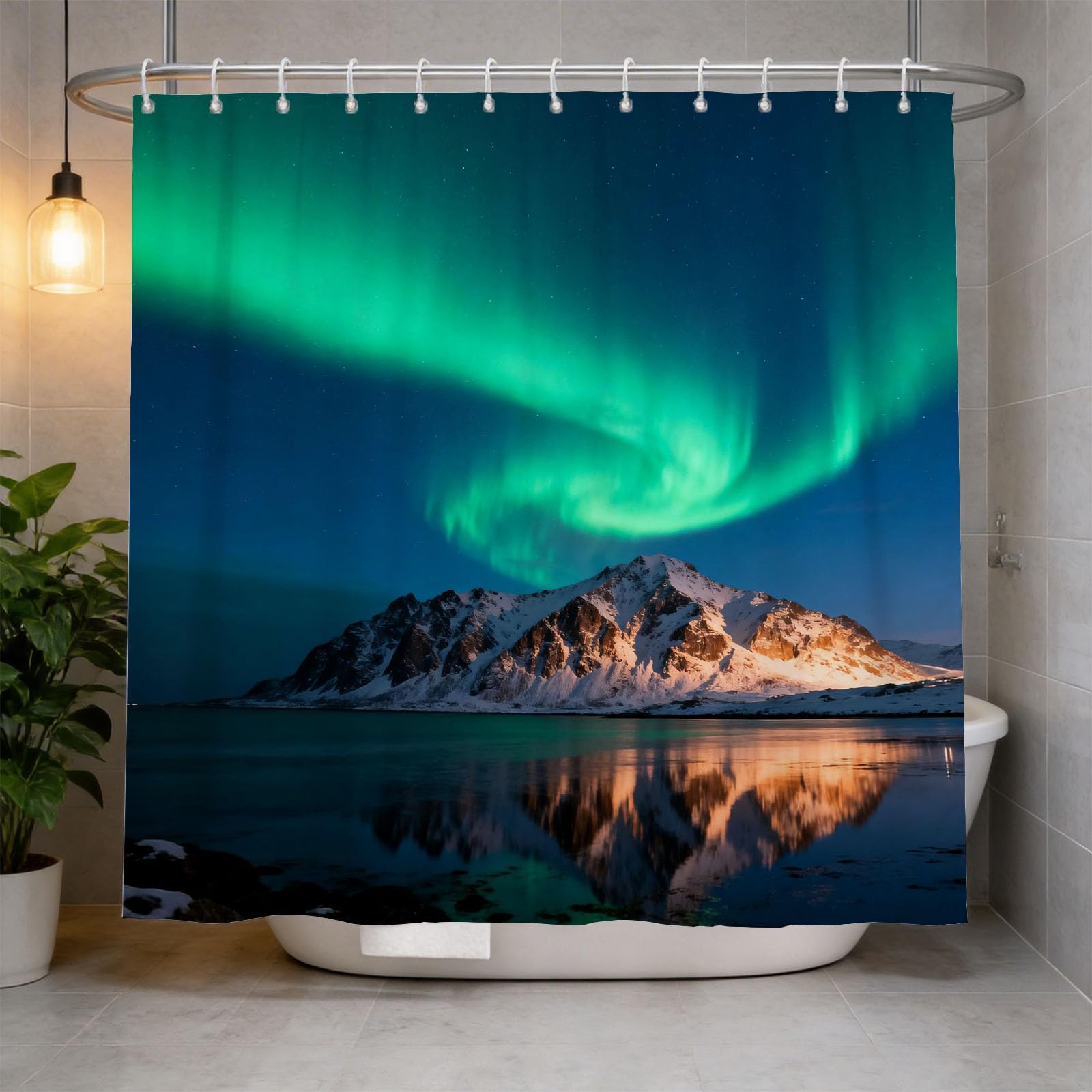 Hongduo 3D Aurora Shower Curtain for Stalls Bathtubs Lake Mountains Bathroom Decor Shower Curtain Set Polyester Fabric Waterproof 120x180cm/48X71 Inch with Hooks
