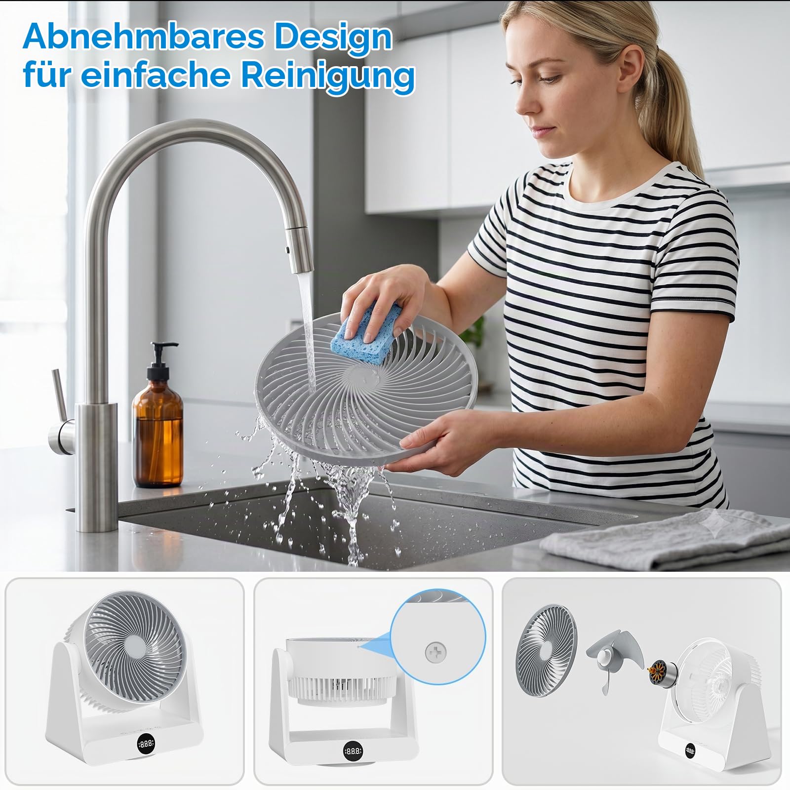 Leiser Ventilator mit Fernbedienung,Tischventilator 28 DB,12-Geschwindigstufe 12H Timer, 90° Auto oszillierend,DC-Frequenzumwandlung, 3D Turbo-Luftzirkulator, für Büro, Schlafzimmer, 30 m²