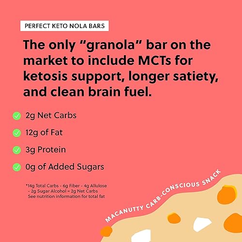 Vista 5 de Perfect Keto Barras Nola, sin gluten, barras de granola keto, bocadillos bajos en carbohidratos o barra de desayuno sin azúcar añadido, alimentos