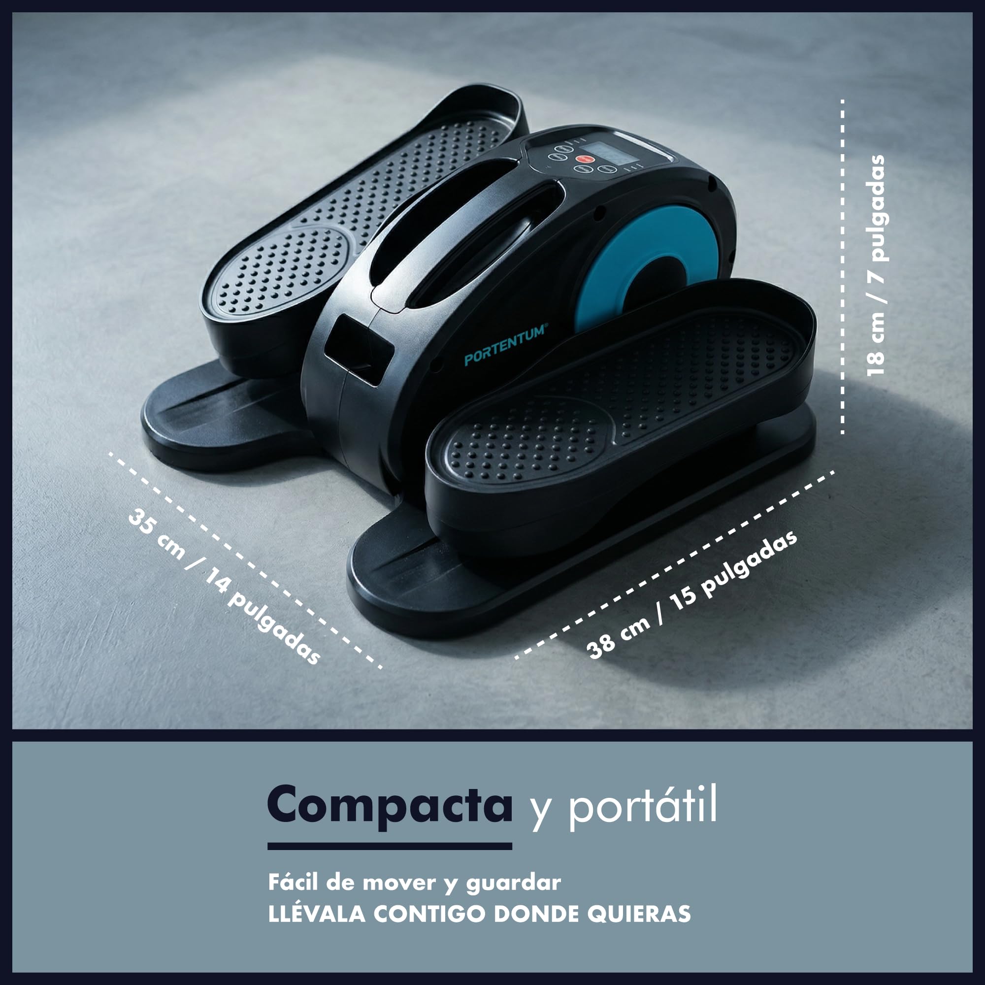 PORTENTUM Mini eliptica electrica con mando a distancia y pantalla – Pedales estaticos personas mayores automático y manual con selector velocidad – Pedaleador electrico de escritorio motor silencioso