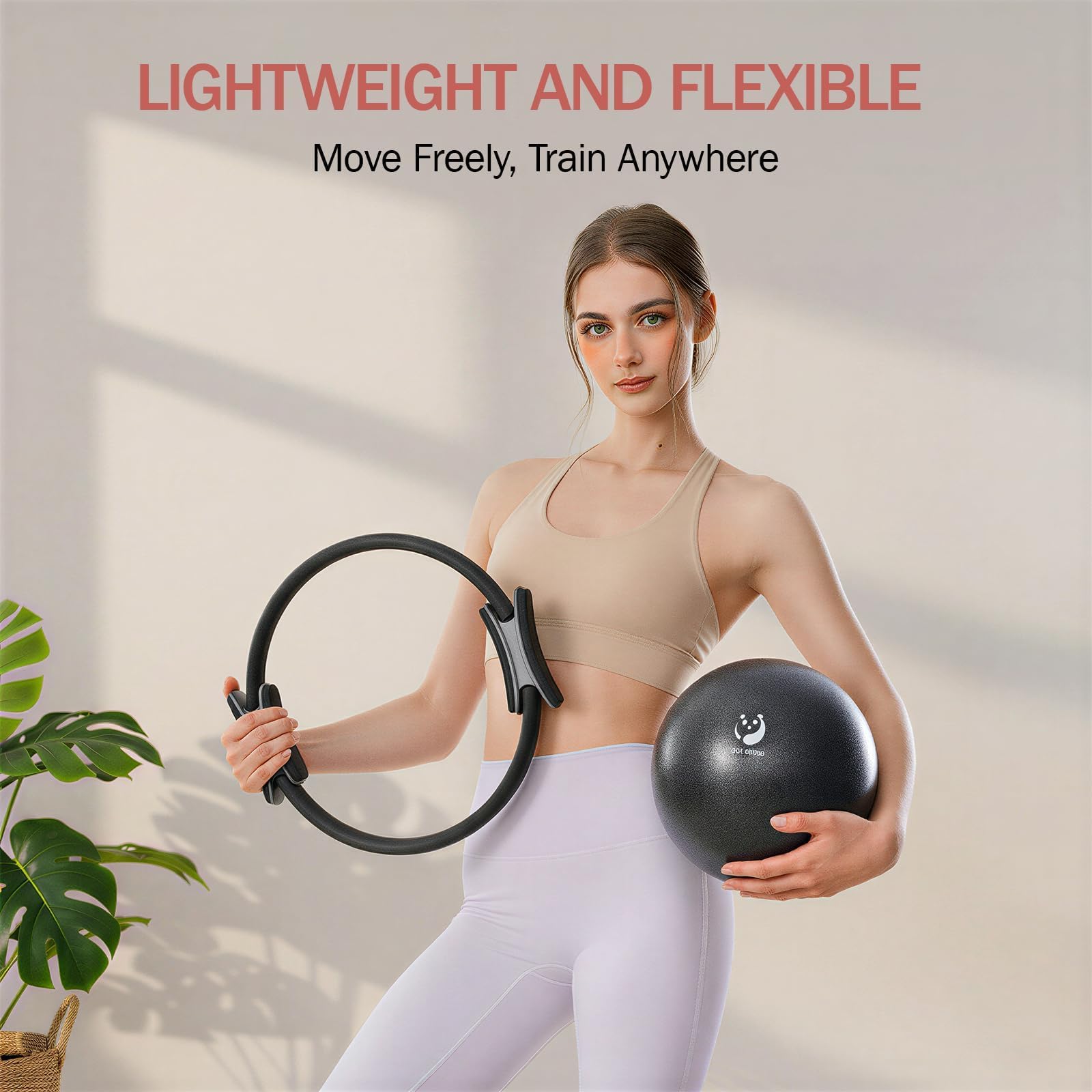Slim Panda Pilates-Ring-Set, 35cm/14 Durchmesser, robuster Ring mit gepolsterten Griffen, inklusive Pilatesball, Widerstandsbändern, Anleitung und Tragetasche