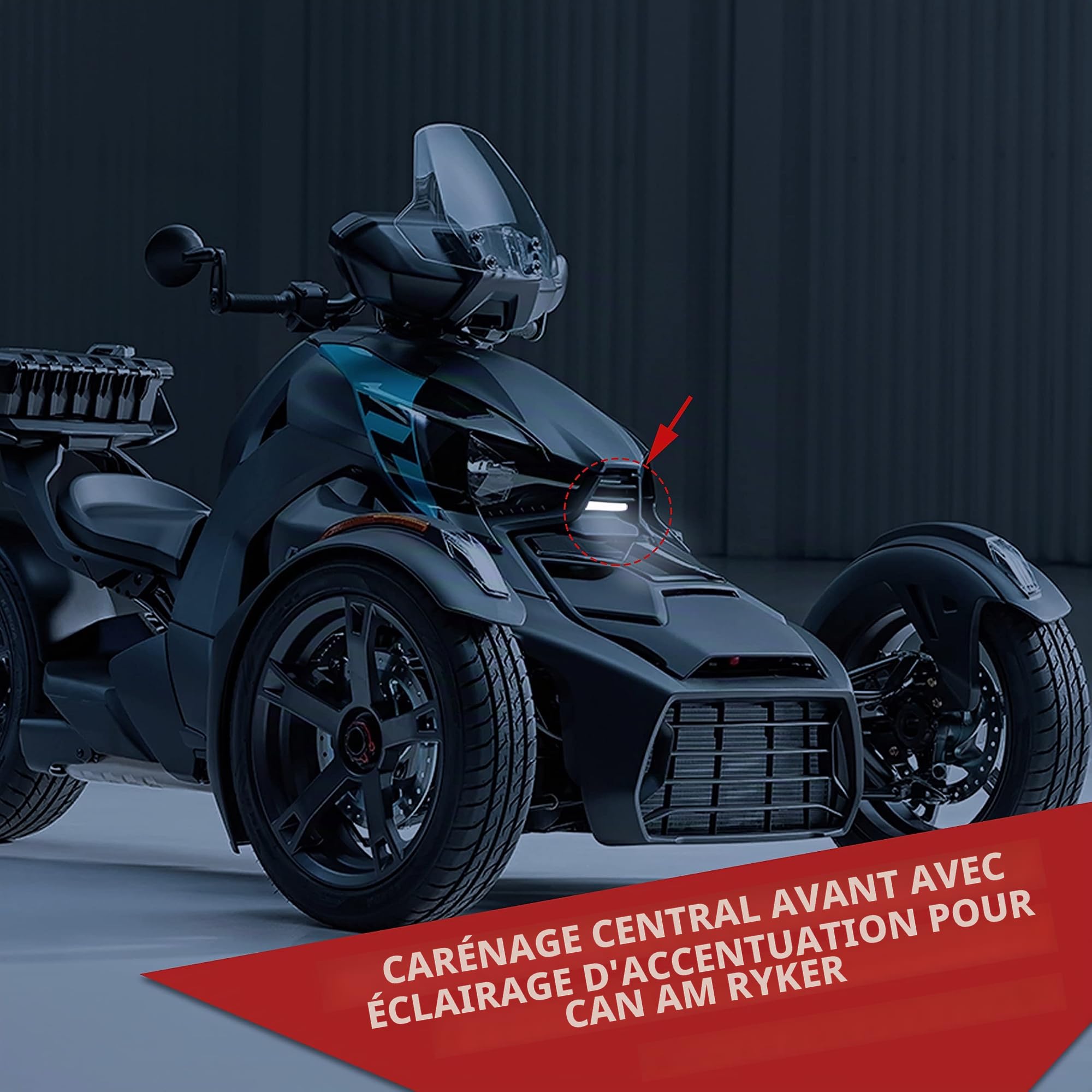 SAUTVS Carénage central avant avec lumière d'accentuation pour Can Am Ryker, carénage avant central noir avec lumière d'accentuation pour Can-Am Ryker 600 900 Rally Edition 2019-2024 Accessoires
