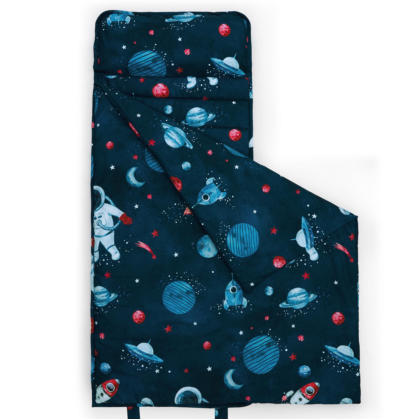 david's kids toddler nap mat set with removable pillow, ultra soft slumber bags for boys?perfect for preschool, daycare, kids sleeping bags with rollup design, 50"x20", space