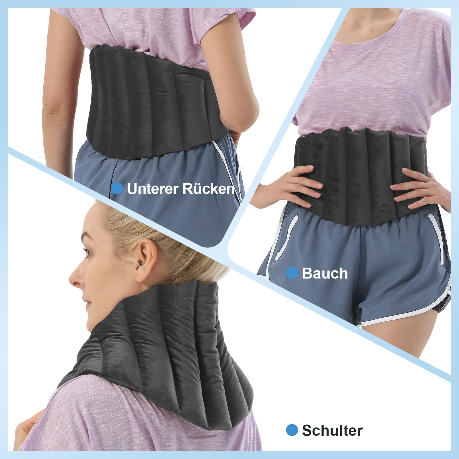 Wärmegürtel Rücken, Körnerkissen Mikrowelle, Mikrowelle Wärme Heizkissen für Rücken, 100% natürliche Füllung Wärmekissen Wärmetherapie, Geschenke für Männer Frauen(Grau)