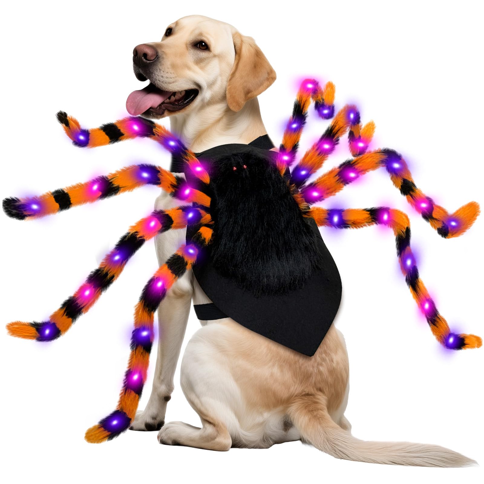 Costume di Halloween per cani, taglia grande, peloso, con 64 LED, divertente costume di Halloween per cani di taglia grande, animale domestico, festa di Halloween, cosplay (arancione)