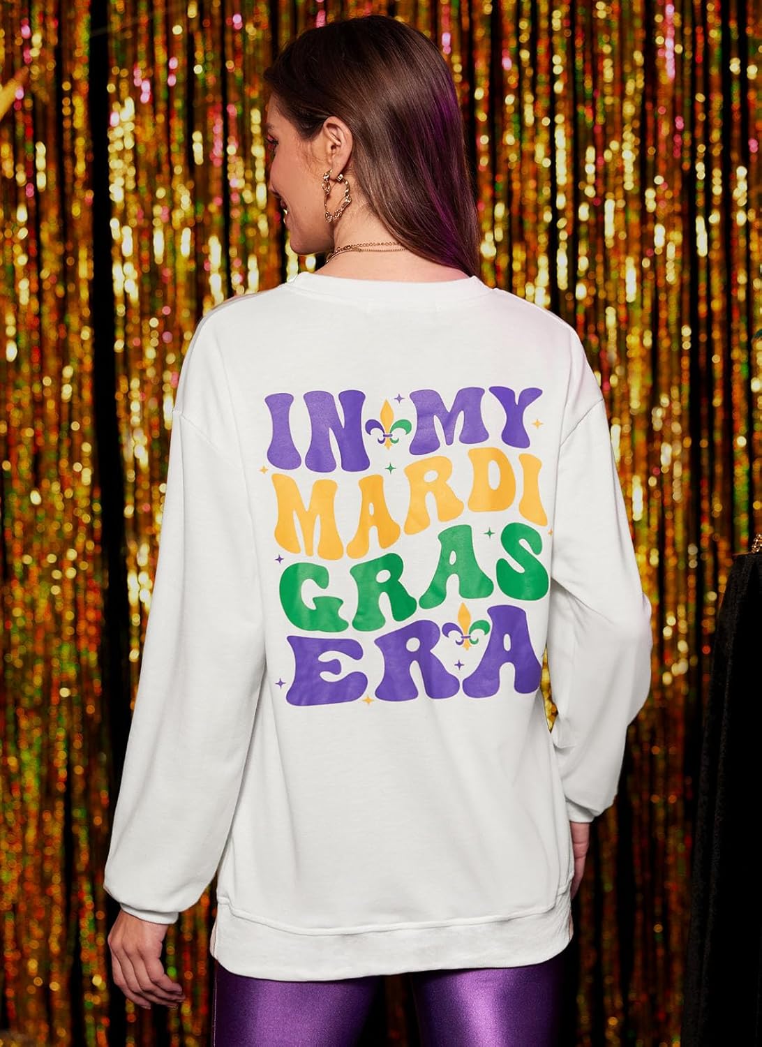 For G and PL Women's Mardi Gras Long Sleeve Crewneck Graphic Sequin Sweatshirt - Image 6