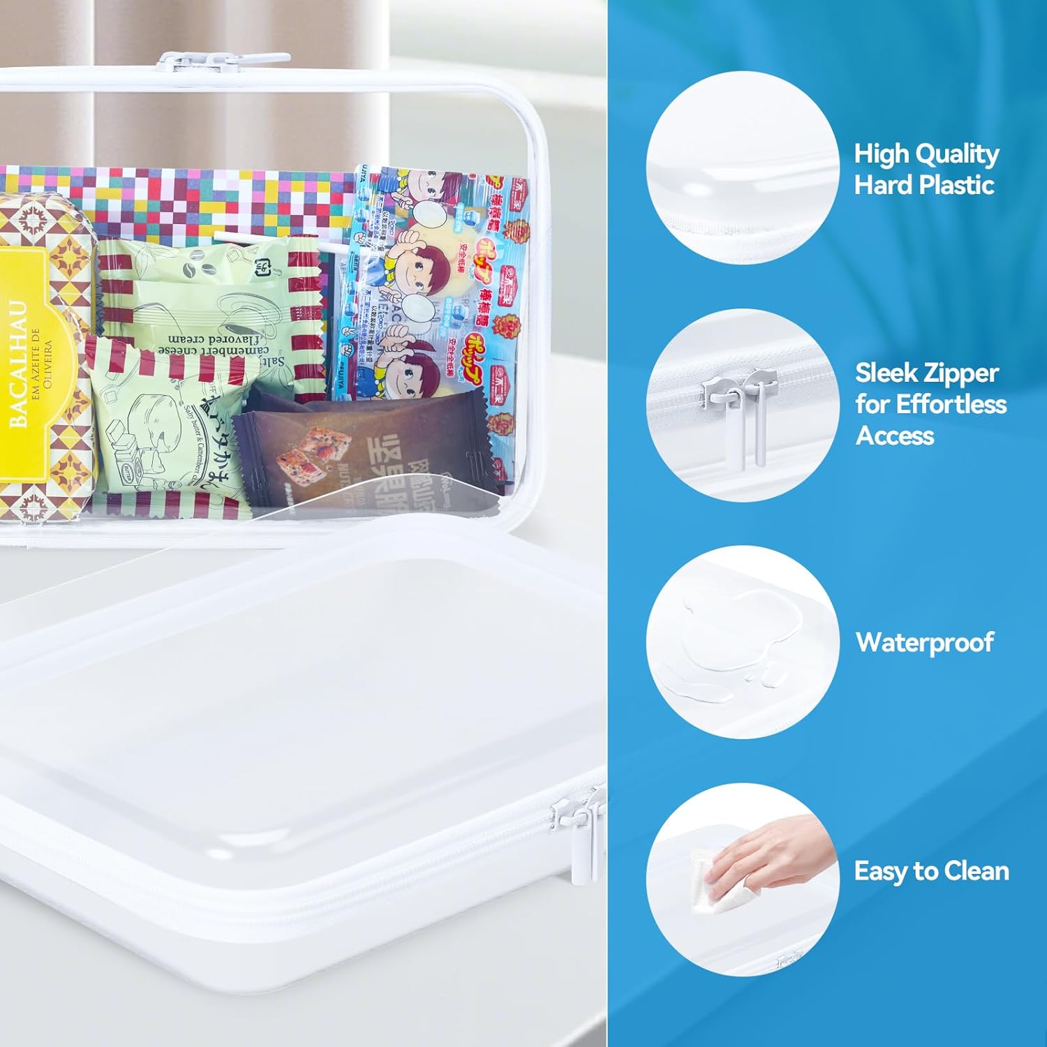 3Pcs Clear Hard Shell Zipper Case, BIiss Plastic Bins for Organizing, Clear Zipper Pouches Makeup Case & Lidded Storage Bins Organizer for Home Storage Cosmetics, Puzzles - Image 7