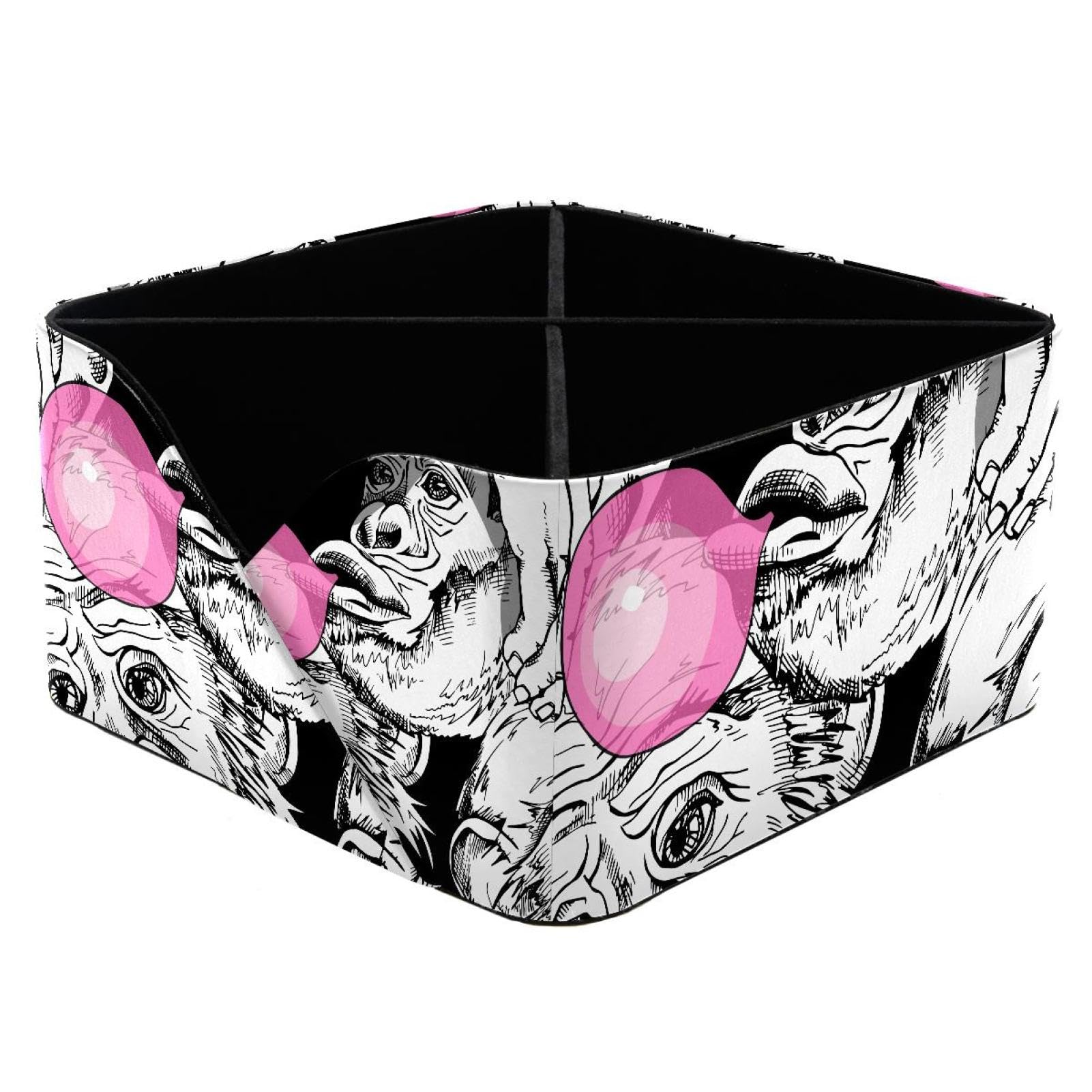 KengjuTesu Funny Monkey with a Pink Bubble Gum Desktop Organizer Pen Holder, Rectangular Pencil Cup for Office, Study and Makeup Stations