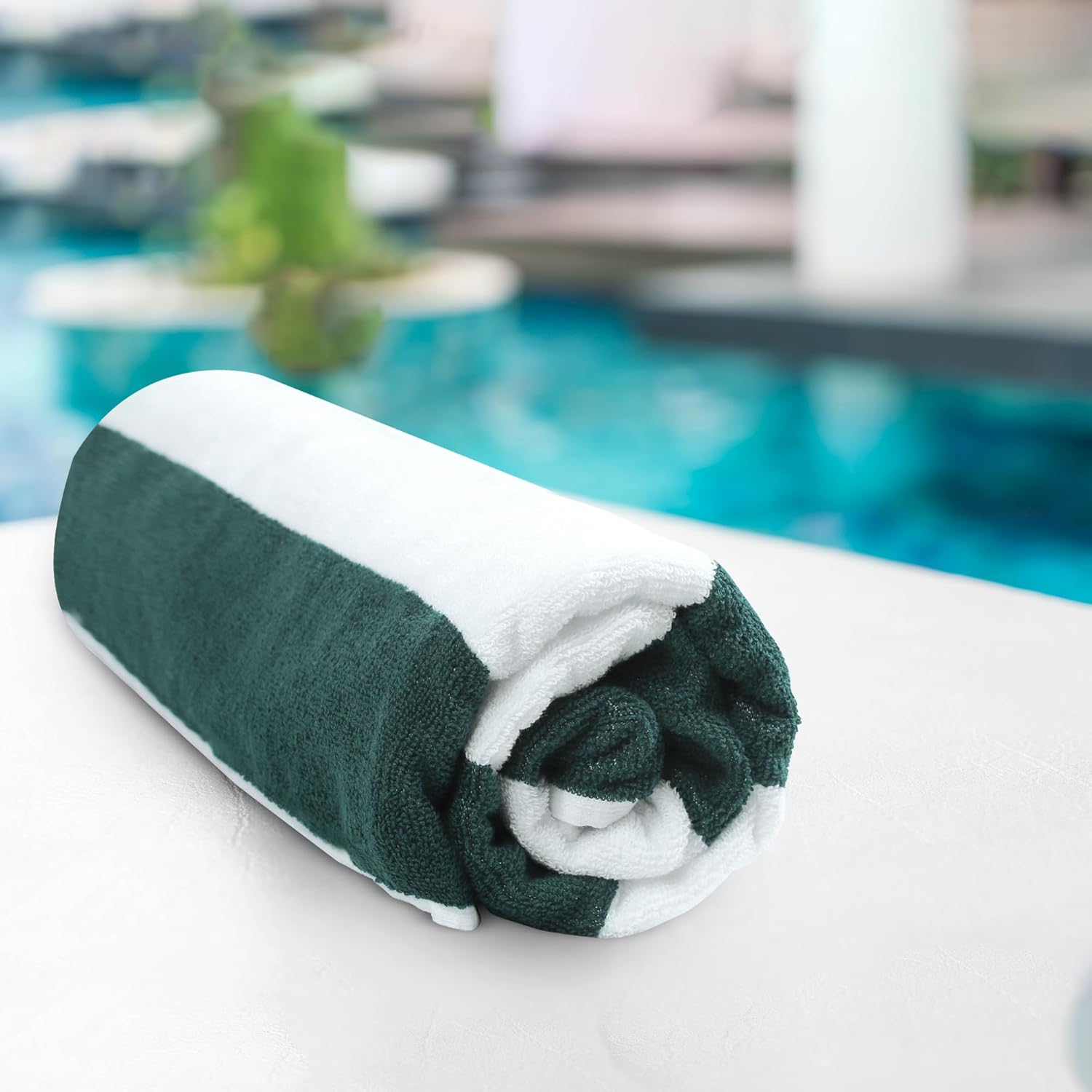 Premium Quality 100% Cotton, Sand Free Cabana Stripe 4 Piece Bulk Beach Towel Set, Quick Dry, Pre-Washed, Sand Free Bath Towel, Extra Large (30”X60”), Travel, Guests, Perfect for Pool - Hunter Green