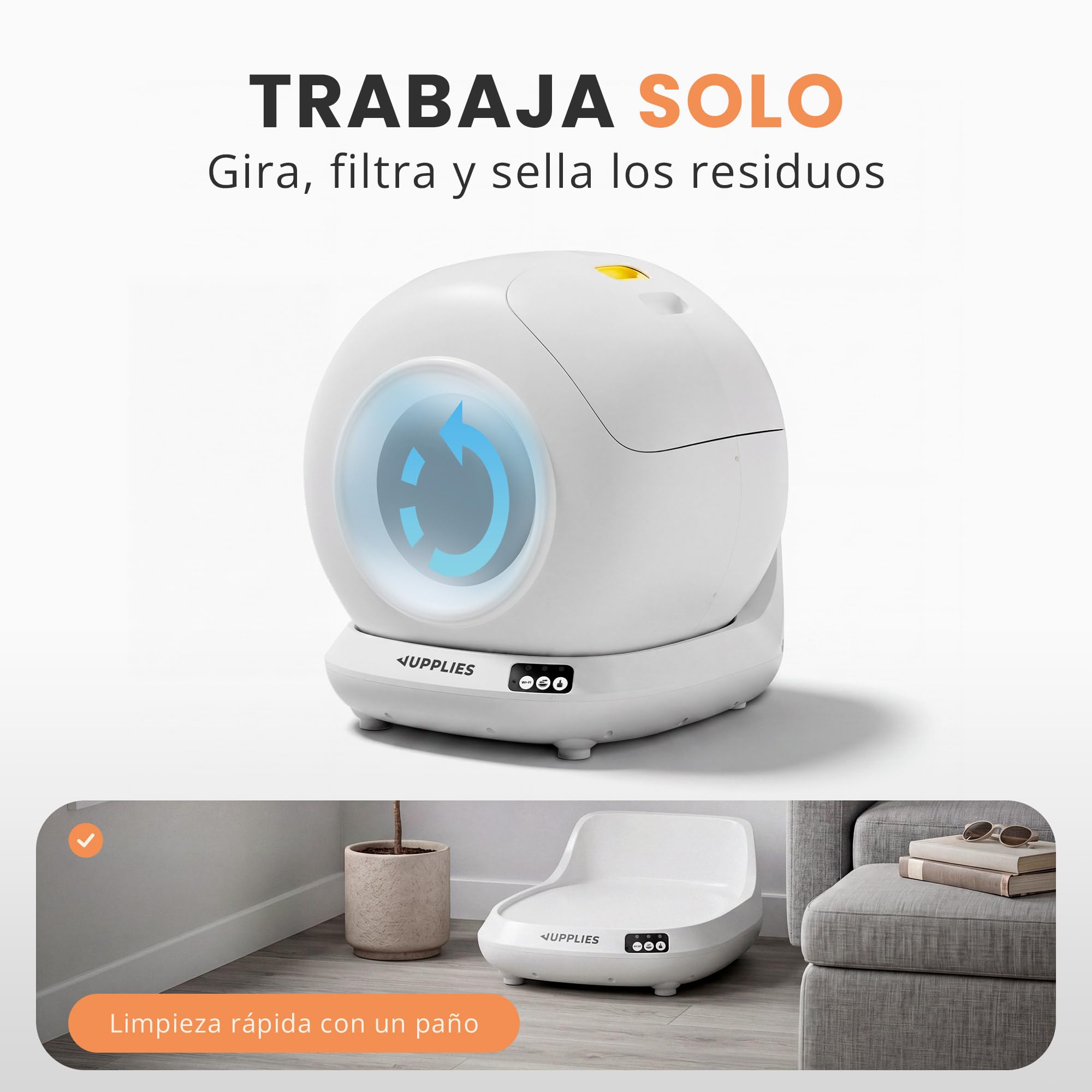 JUPPLIES Arenero Gatos Autolimpiable 78L | Arenero Automatico con Control Vía App | WC Gato con Sensor de Movimiento | Ideal para Múltiples Gatos con Pack De Bolsas Incluidas