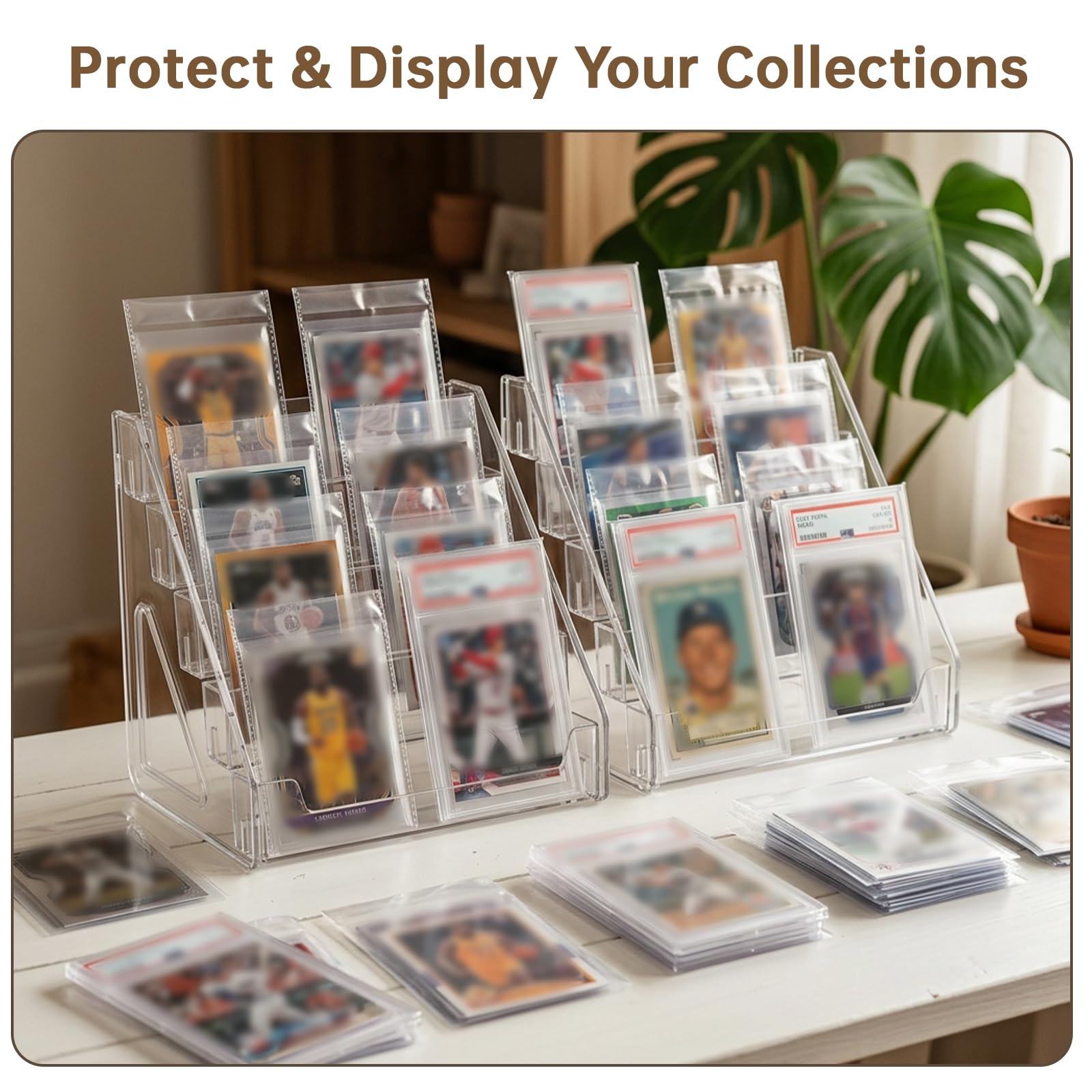 Lot de 2 présentoirs à cartes à collectionner à 5 niveaux pour cartes de