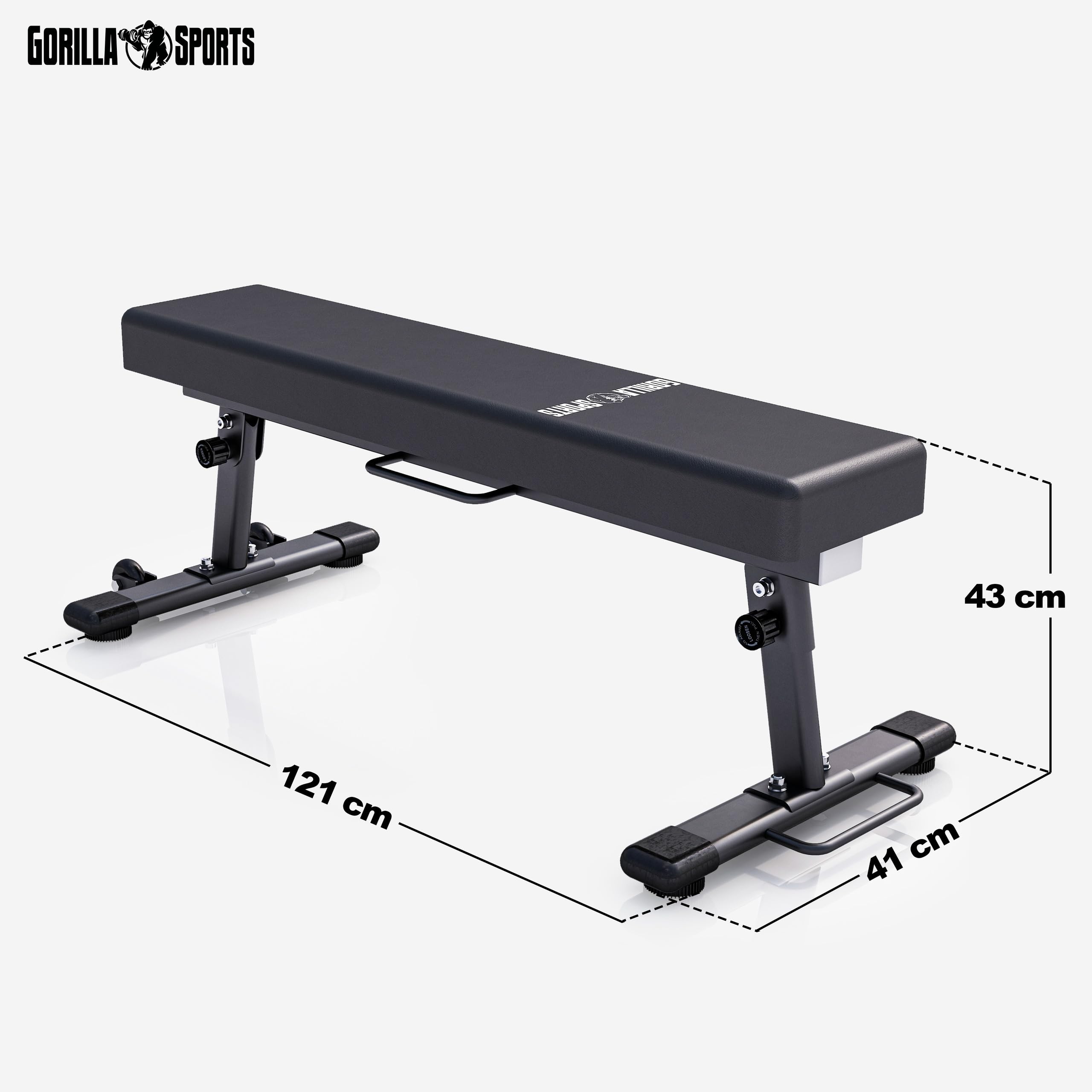 GORILLA SPORTS® Panca Palestra Pieghevole - Piana, Richiudibile, 121x41x43 cm, Carico Max. 400 kg - Panca Pesi, Allenamento, Bodybuilding, Fitness, Sollevamento Pesi, Powerlifting