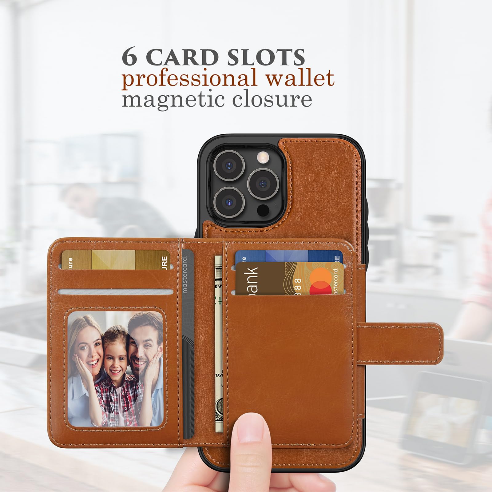 LOHASIC Wallet Case for iPhone 15 Pro Max, Compatible with Mag-Safe, 6 Card Holder, Magnetic Back, Vintage PU Leather ProMax Phone Cover Men Women, 6.7 Inch, 5G, 2023 - Tan