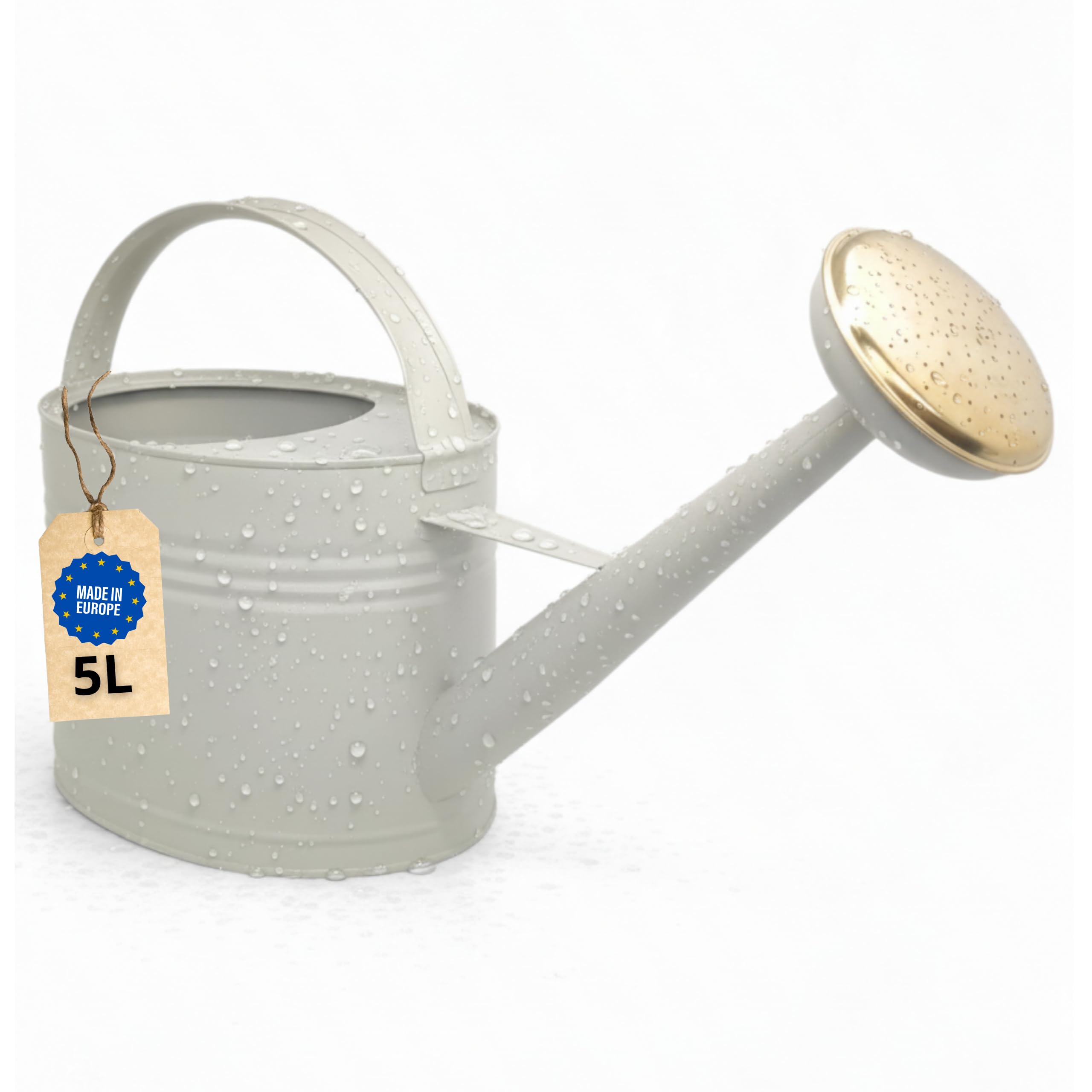 LIVLIG Annaffiatoio 5 Litri Metallo – Giardino e Balcone con Pomello Removibile in Ottone, Design Vintage, Greige