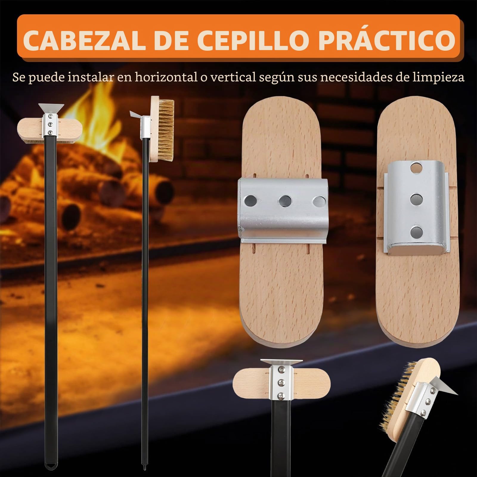 Cepillo para horno de pizza, 130 cm, con rascador de acero, mango de aluminio extraíble y cepillo de latón, ideal para limpieza de hornos, piedras para pizza y barbacoas