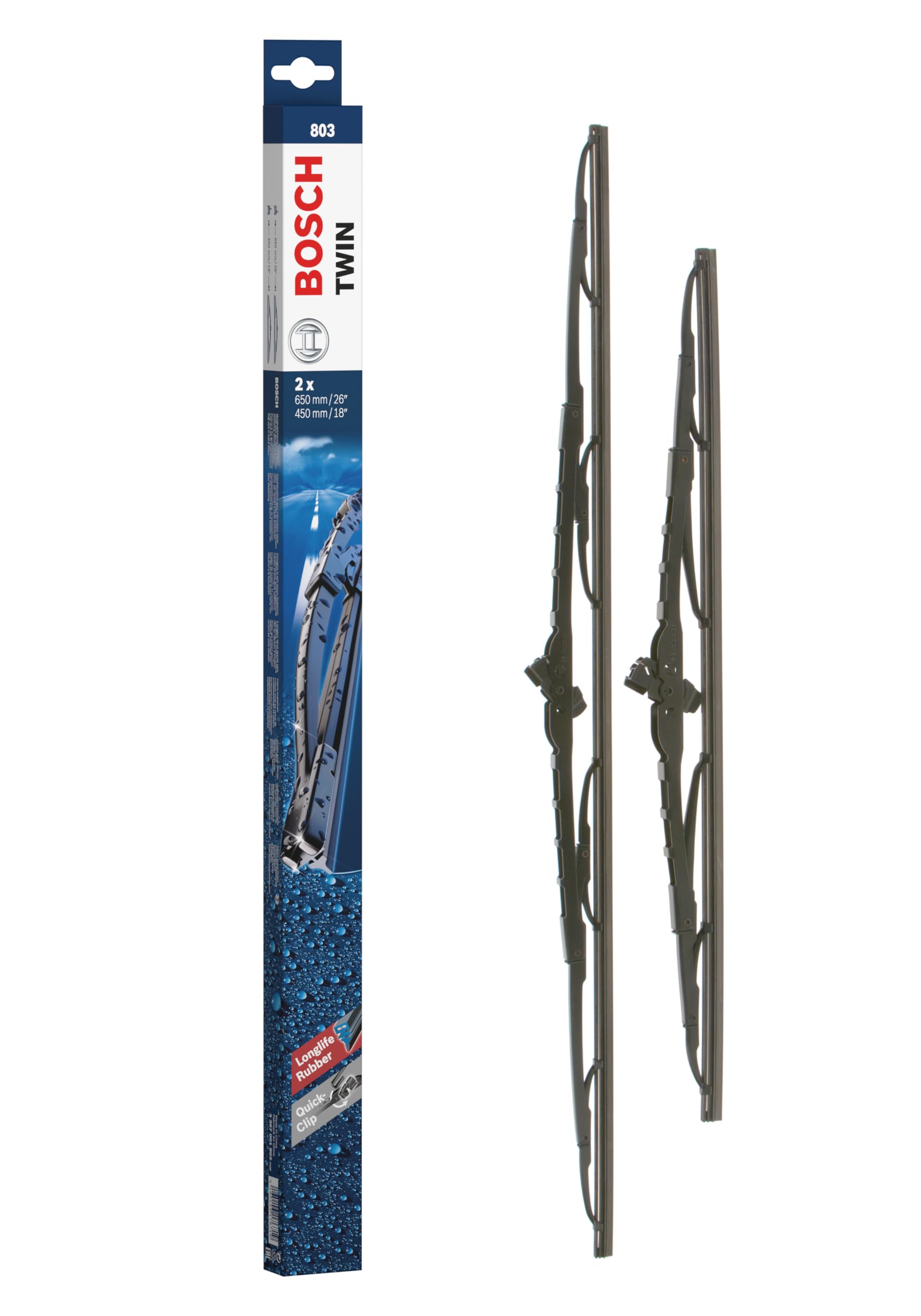 Bosch Wiper Blade Twin 803, Length: 650mm/450mm – Set of Front Wiper Blades