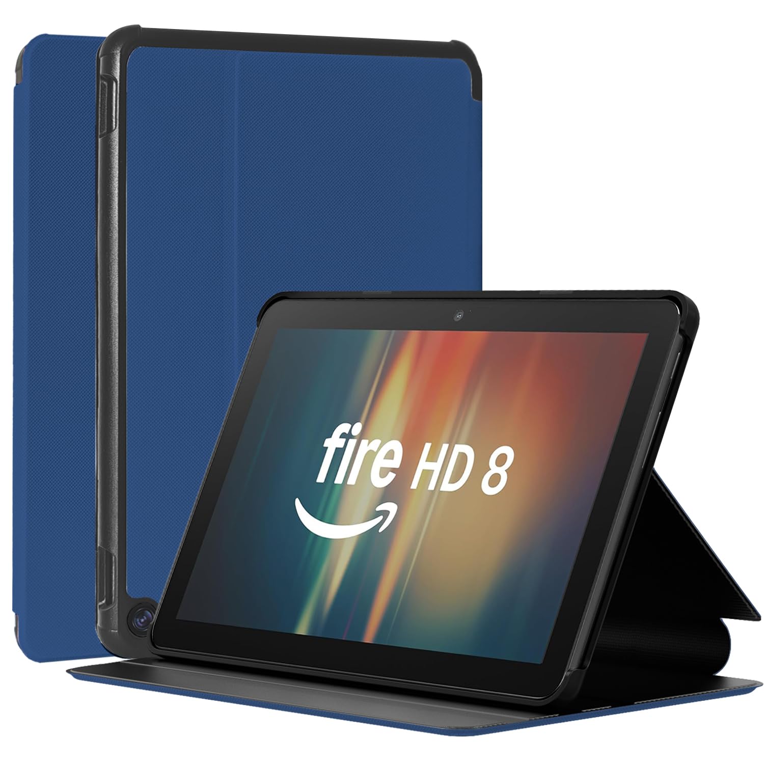 8 Zoll Tablet Hülle mit automatischer Wake/Sleep-Funktion, Nicht für TCL Nokia iPad Samsung Tablet, Faltbarer Vorderseite aus Leder und TPU Rückseite Hülle für 8 Zoll Tablets (Tiefblau)