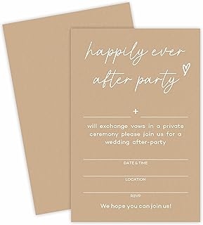 25 Brown minimalist wedding invitations,happily ever after party, Fill out style Double Sided wedding invitation set with envelopes, wedding party decorations & supplies - A16
