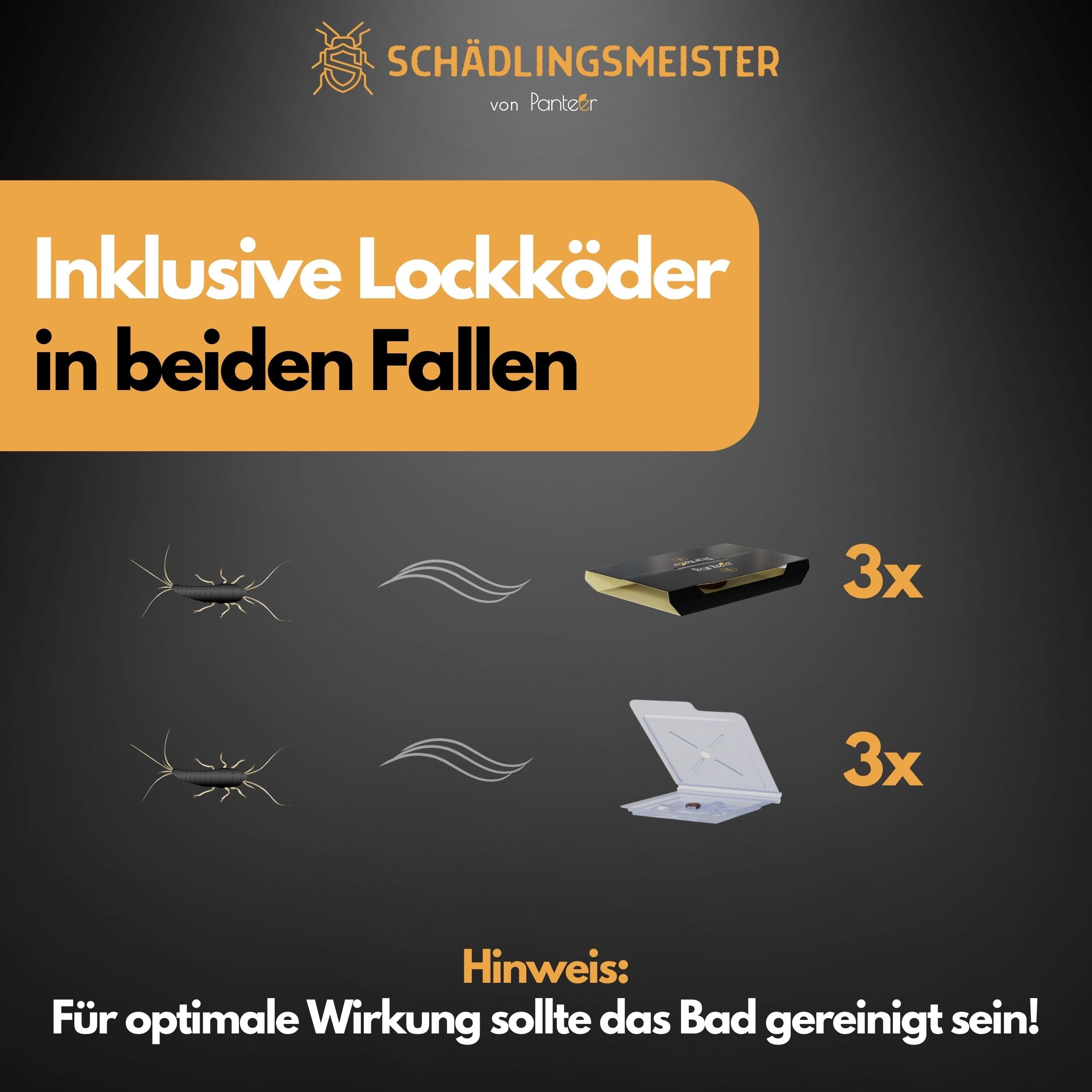 SCHÄDLINGSMEISTER ® Silberfische bekämpfen - 18 Stück - Zwei Fallen System - Silberfische Falle - 9 Fallen für die Laufwege und 9 patentierte Rückzugsfallen - Insektizidfrei - Silberfische Klebefalle
