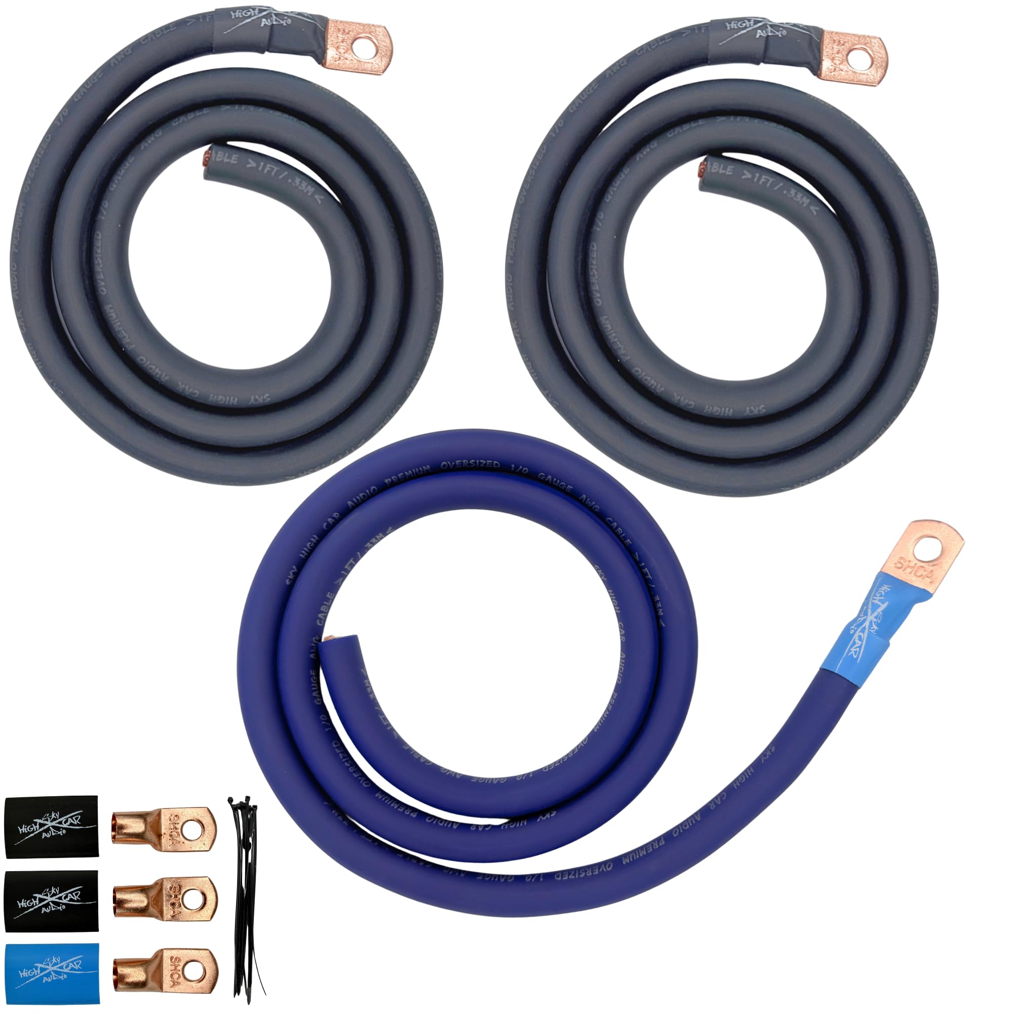 Sky High Oversized 1/0 Gauge AWG Big 3 Upgrade BLUE/BLACK Electrical Wiring Kit