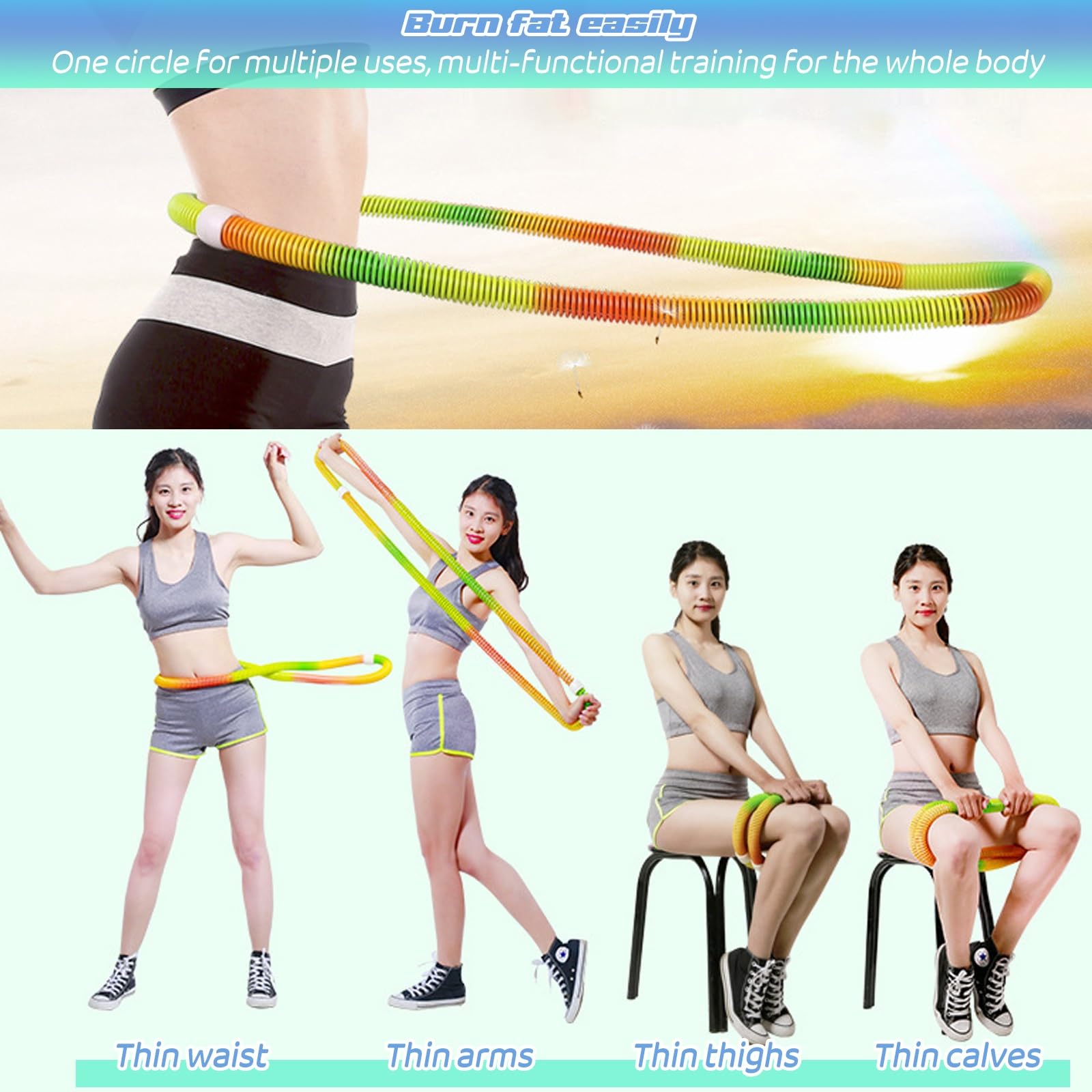 Hula Hoop per adulti, anello fitness pieghevole, design adatto alla vita, attrezzatura per esercizi ponderati, strumento dimagrante portatile per casa e viaggio
