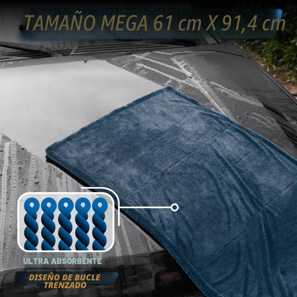 Chemical Guys, Megalodon MIC531 - Toalla de Secado de Microfibra con tecnología de Bucle Trenzado (súper Felpa para automóvil, camión, SUV, RV y más) 24 x 36 Pulgadas, Azul Oscuro