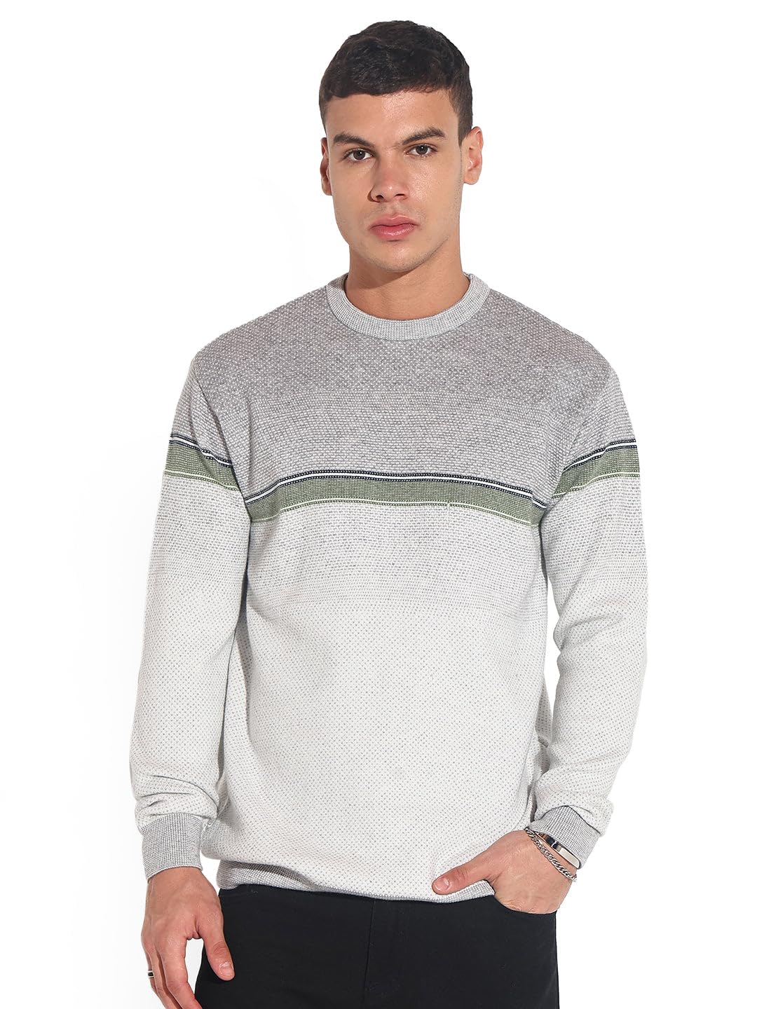 Edition Men's Colourblocked Grey Ribbed Round Neck Sweater-LBR-2523_Grey-image-35