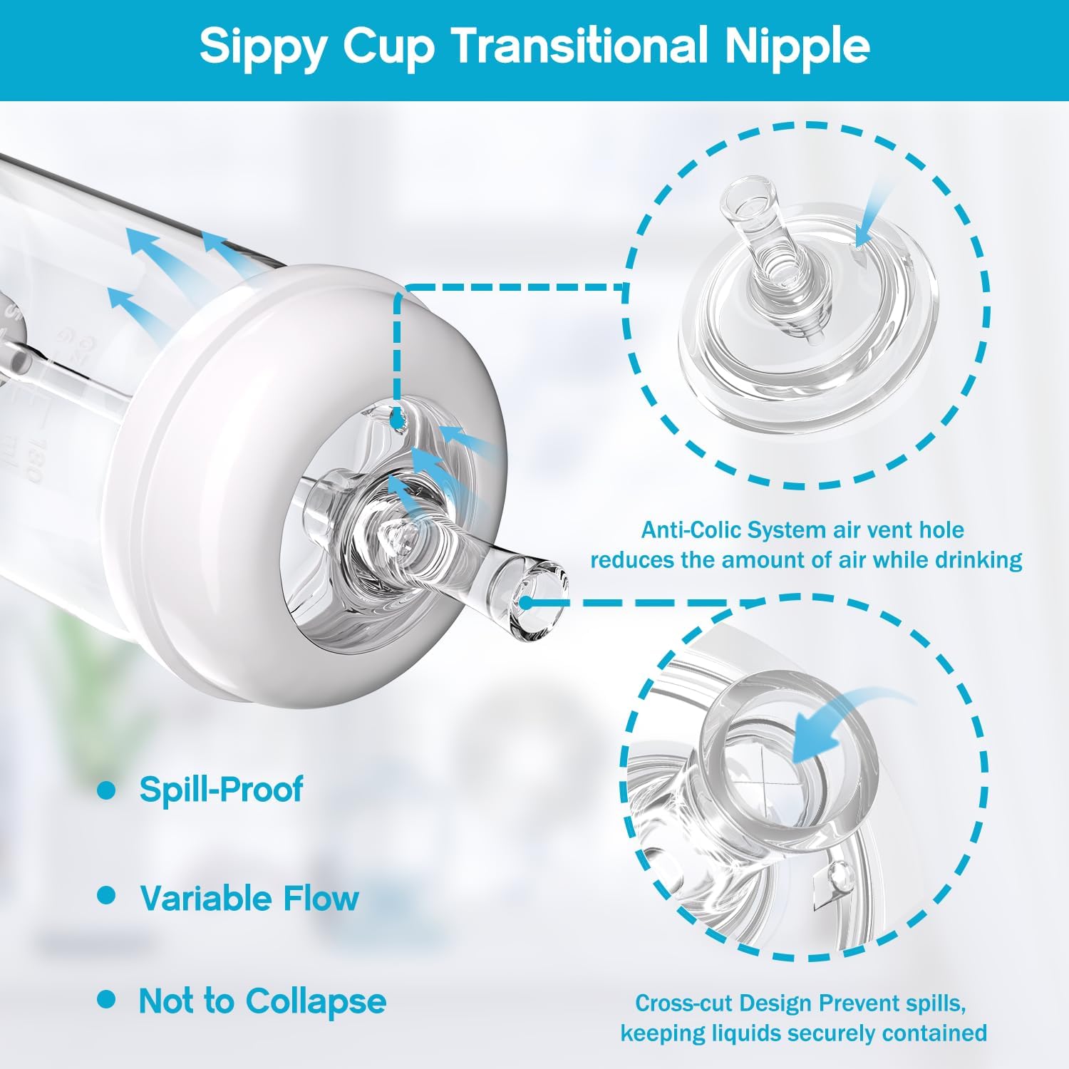 Sippy Straw Nipple for Philips Avent Natural Baby Bottle,My Grippy Spout Sippy Cup and Natural Trainer Sippy Cup,Leak-Proof Replacement Silicone Bottle Nipple BPA-Free, 8m+, 4 Count
