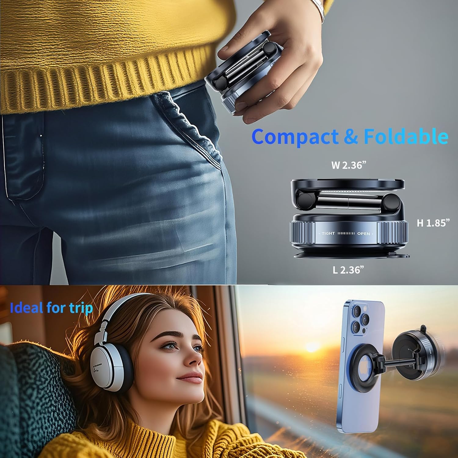 bokilino 360° Rotatable Magnetic Phone Holder with Vacuum Suction, Foldable Dashboard Mobile Stand for Car, Desk & Wall, Reusable Strong Suction Mount Compatible with iPhone & All Smartphones — Amazon image 7
