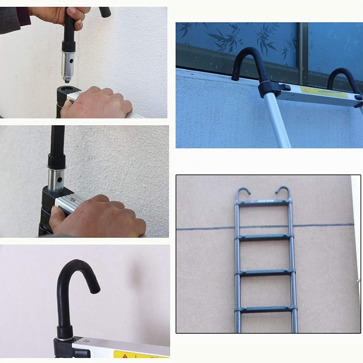 Escalera telescópica extensible plegable de aluminio de 6,2 m (20,3 pies) con gancho desmontable, segura y compacta, capacidad de carga de 150 kg, certificado EN131 para hogar, oficina y exteriores