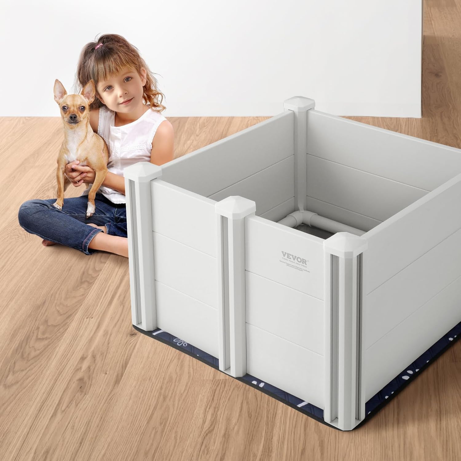 VEVOR Whelping Box for Dogs, 28.3 x 28.3 x 18.1in Whelping Pen for Puppies, Dog Birthing Box with Rails and Washable Pee Pad, Whelping Box for Small Breed Dogs, White