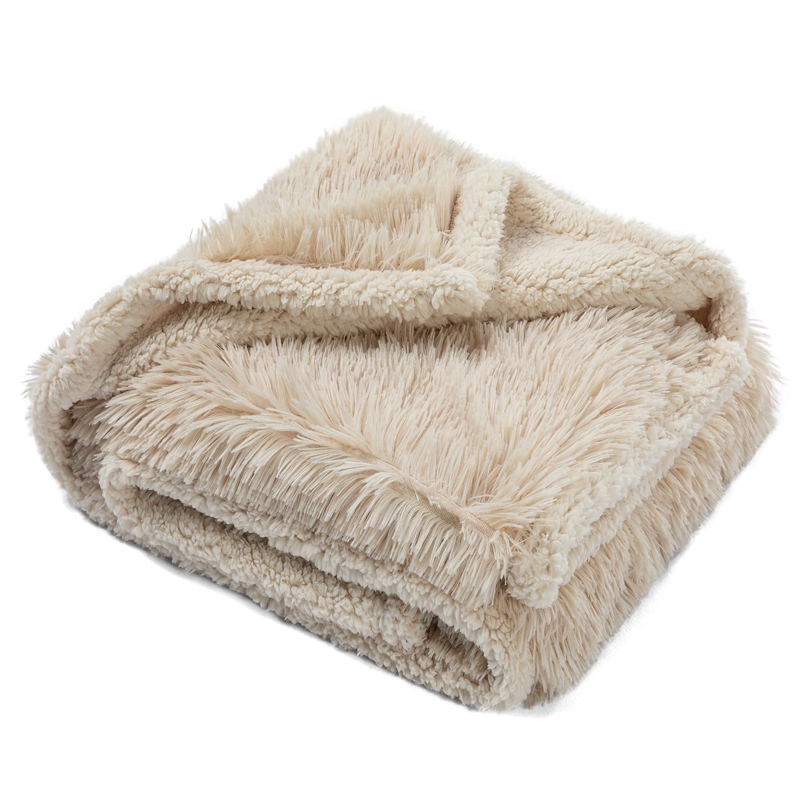 Waterproof Calming Dog Blanket Cream Long Faux Fur Pet Throw Blankets for Medium Dogs Cats Couch Sofa Covers Love Bed Cover Washable(Cream,L-65x57in)