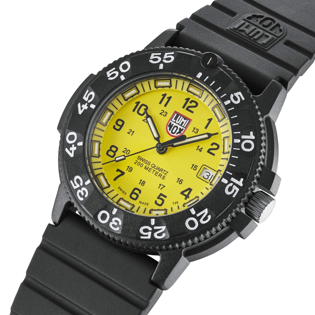 LUMINOX Navy Seal Diver Watch dla mężczyzn (XS.3005.F / 3000 Series) szwajcarska produkcja, czarna obudowa z poliwęglanu i żółta tarcza + wodoodporny 200 metrów, a_NA, Pasek