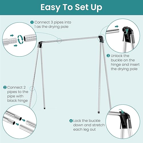 Miniatura 3 de APEXCHASER Tendedero de Ropa Plegable, 55'' Tendedero de Ropa Plegable Colapsible de Ancho, Colgador Resistente para Suéteres, Ropa de Bebé,