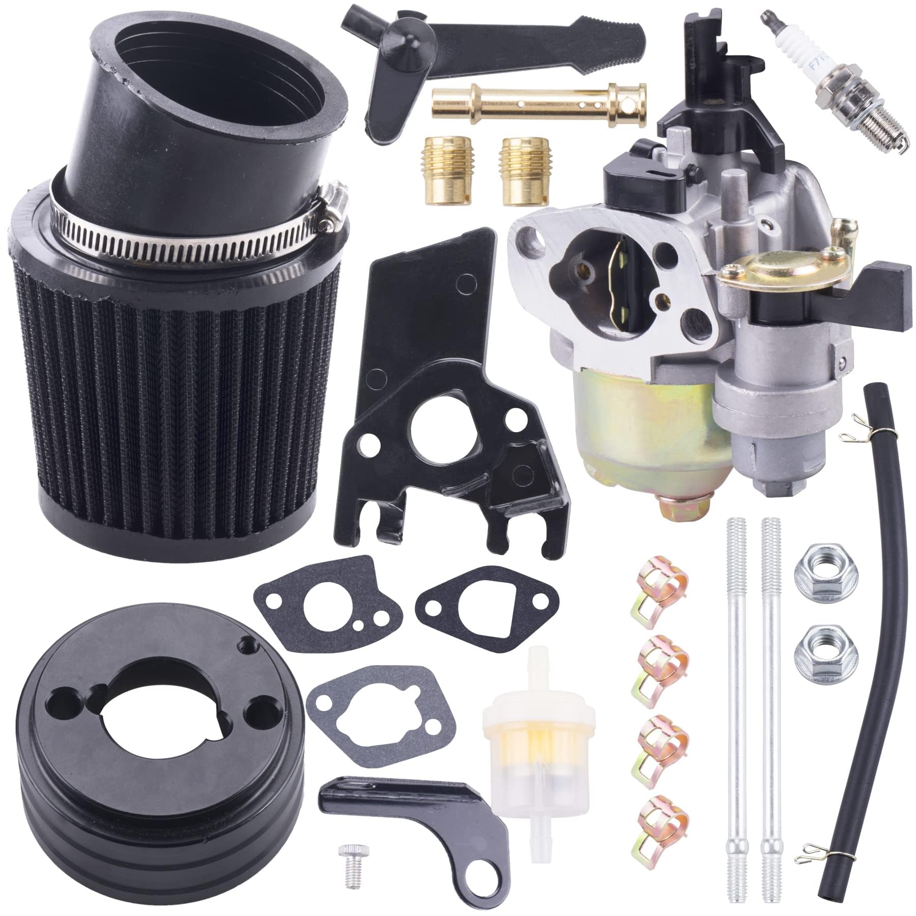 High Performance Upgraded Carburetor Air Filter adapter Intake Spark Plug Kit fit for Predator 212cc 6.5 Hp Honda Gx160 Gx200 196cc Coleman CT200U Trail CT100U Mini Bike Go Kart Racing（Black）