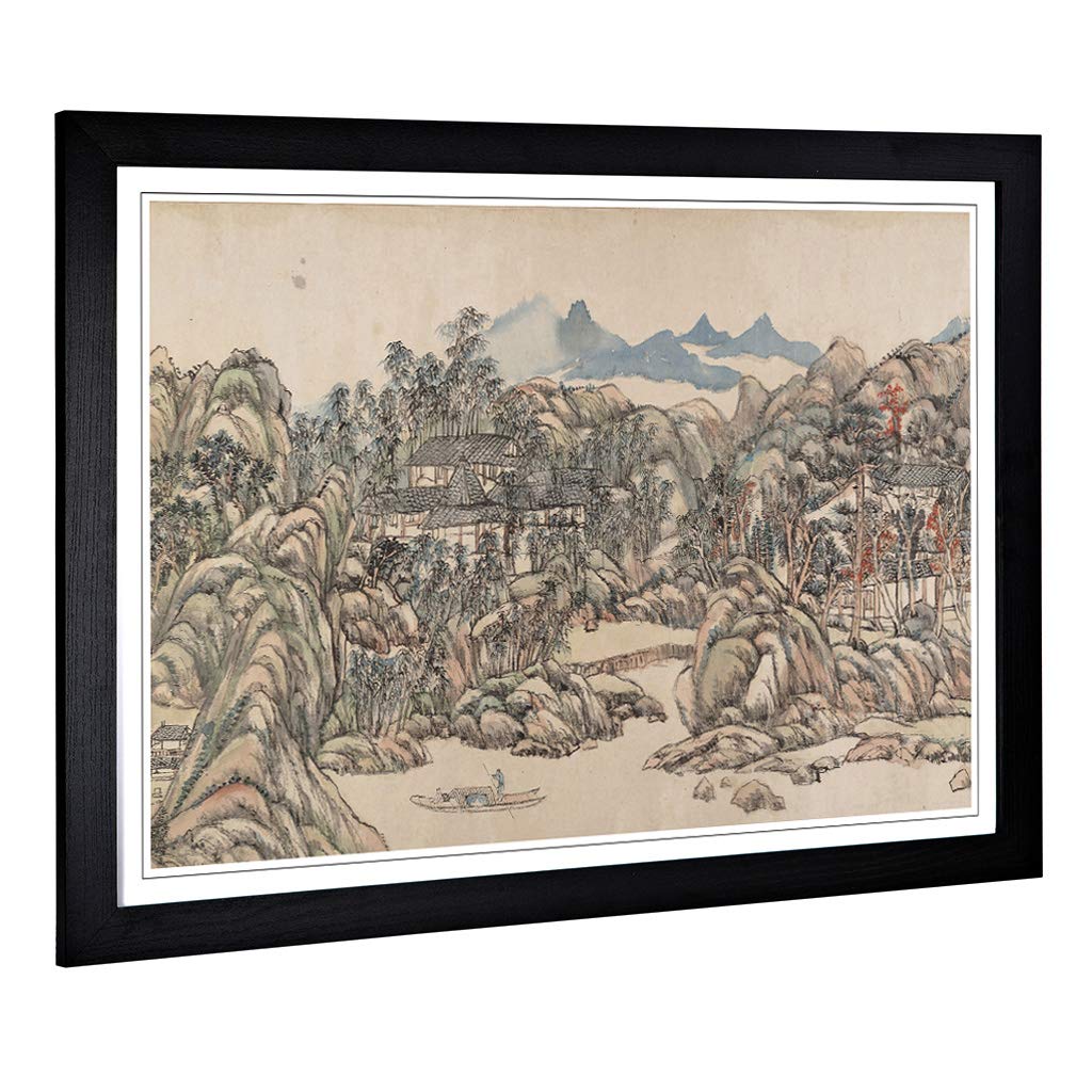 Big Box Art Framed Print of Wang Yuanqi Oriental Design | Wall Art Picture | Home Decor for Kitchen, Living, Dining Room, Lounge, Bedroom, Hallway, Office, Black, A2 / 24.5x18 Inch / 62x45cm