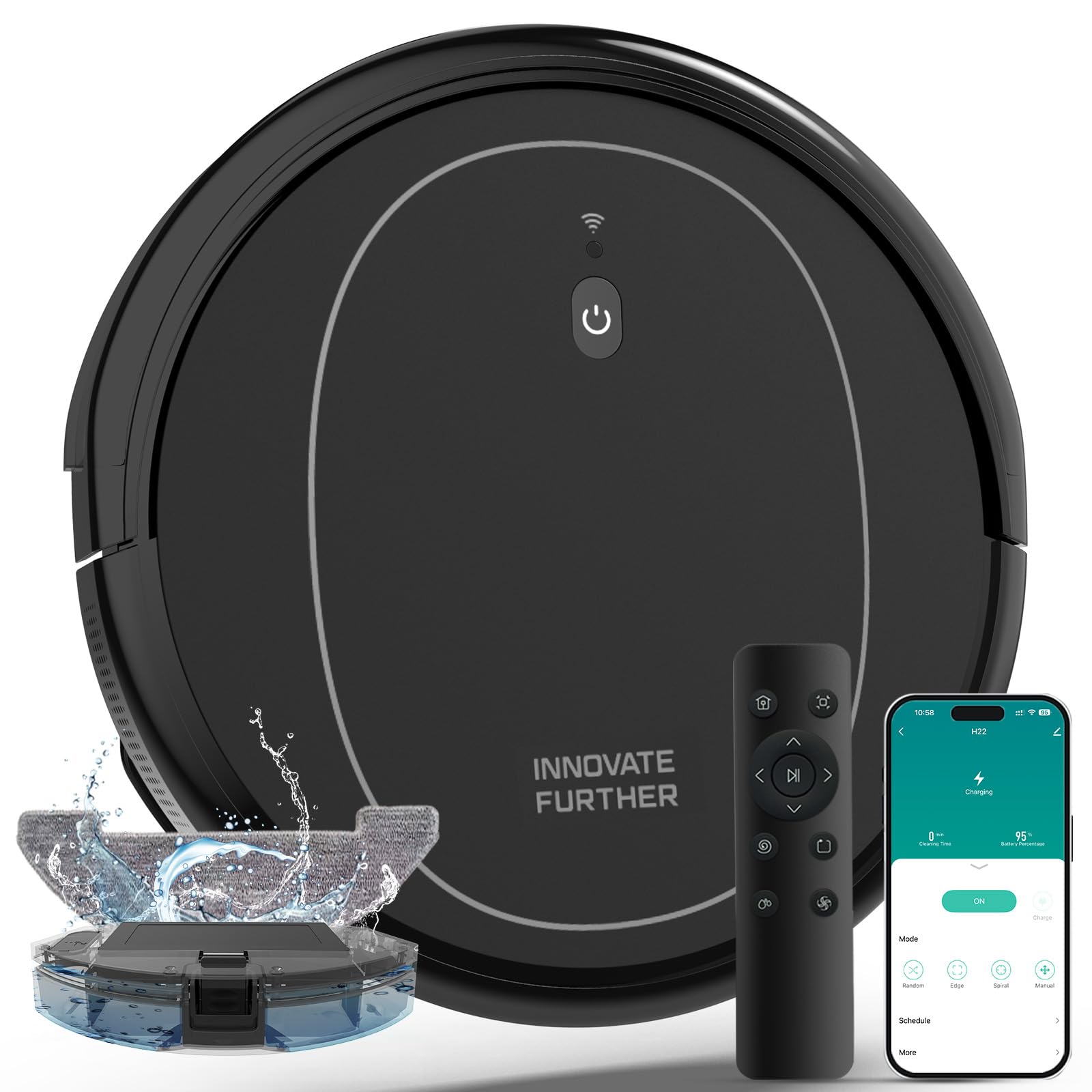 Robot Vacuum and Mop Combo, 5000Pa Self-Charging Robot Vacuum with Alexa & App Control, 3-in-1 Robotic Vacuum cleaner with Smart Obstacle Avoidance, Slim, Quiet, Ideal for Pet Hair, Carpet and Floors