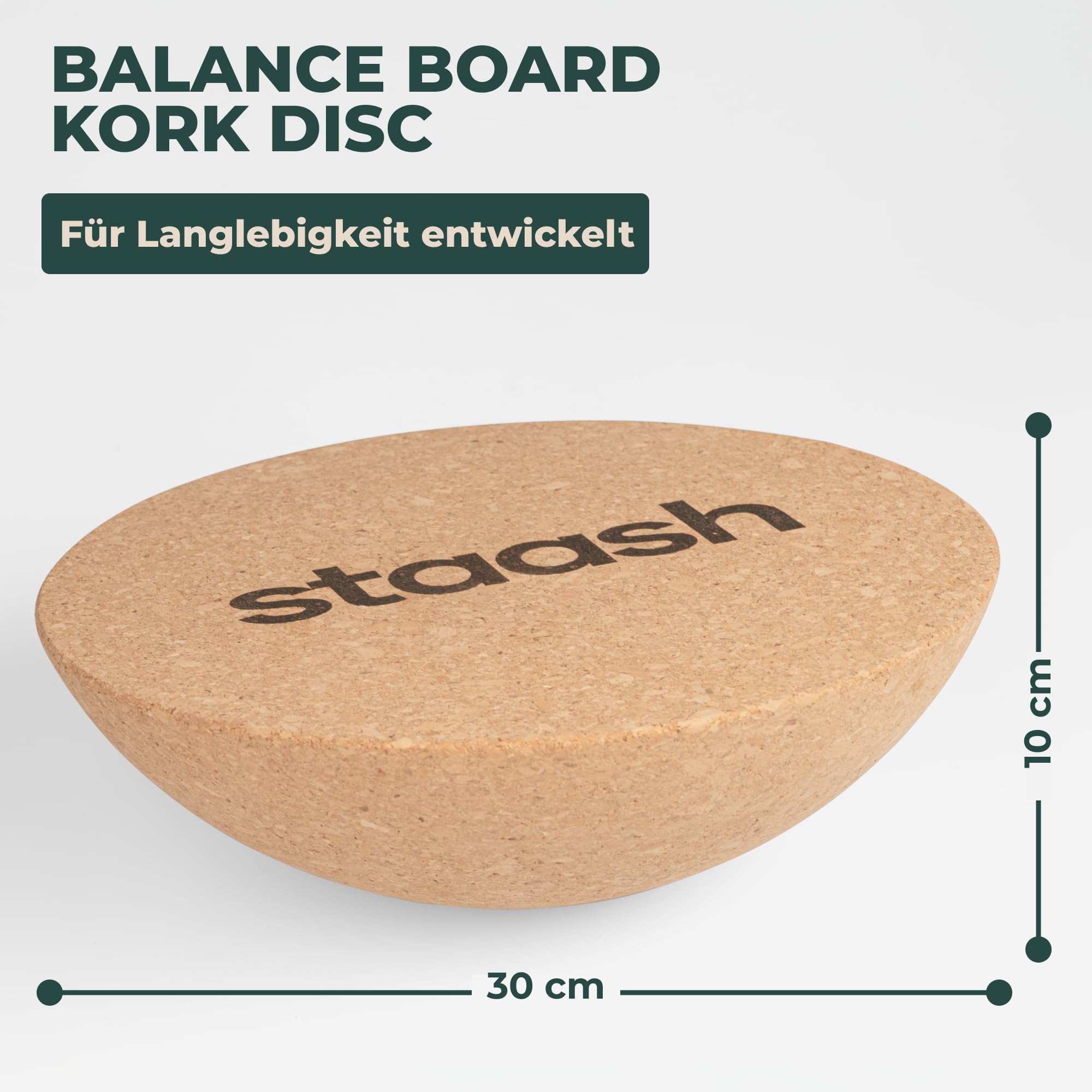 STAASH® Kork-Halbkugel – Balance Trainer Ø30 cm aus Naturkork – Für Yoga, Reha, Fitness & Boardsport – Optional mit Tragebeutel, Antirutschmatte & Massageball – Umweltfreundlich